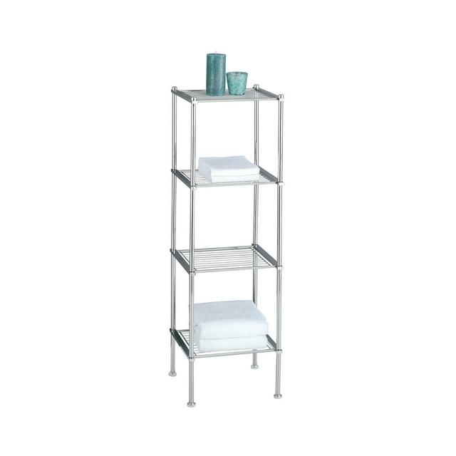 4 Tier Metro Collection Shelf Chrome - Organize It All: Metal Linen Tower, Universal Storage Organizer, 40" High