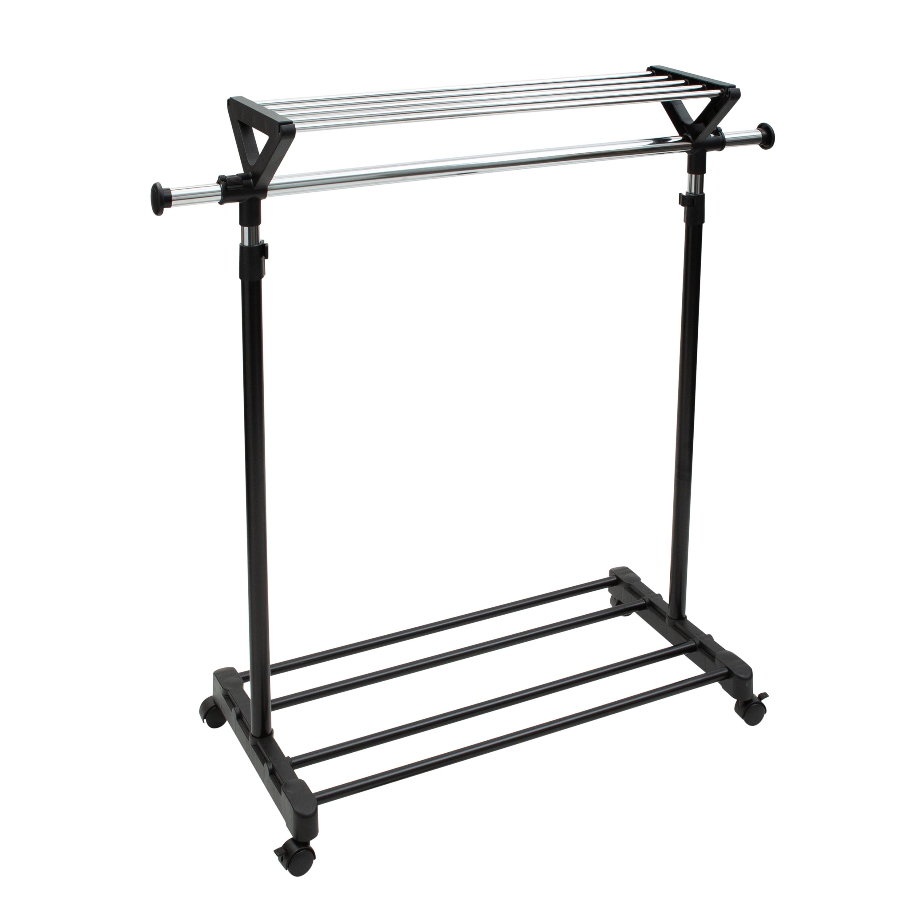 Adjustable Black and Chrome Steel Garment Rack with Shelves