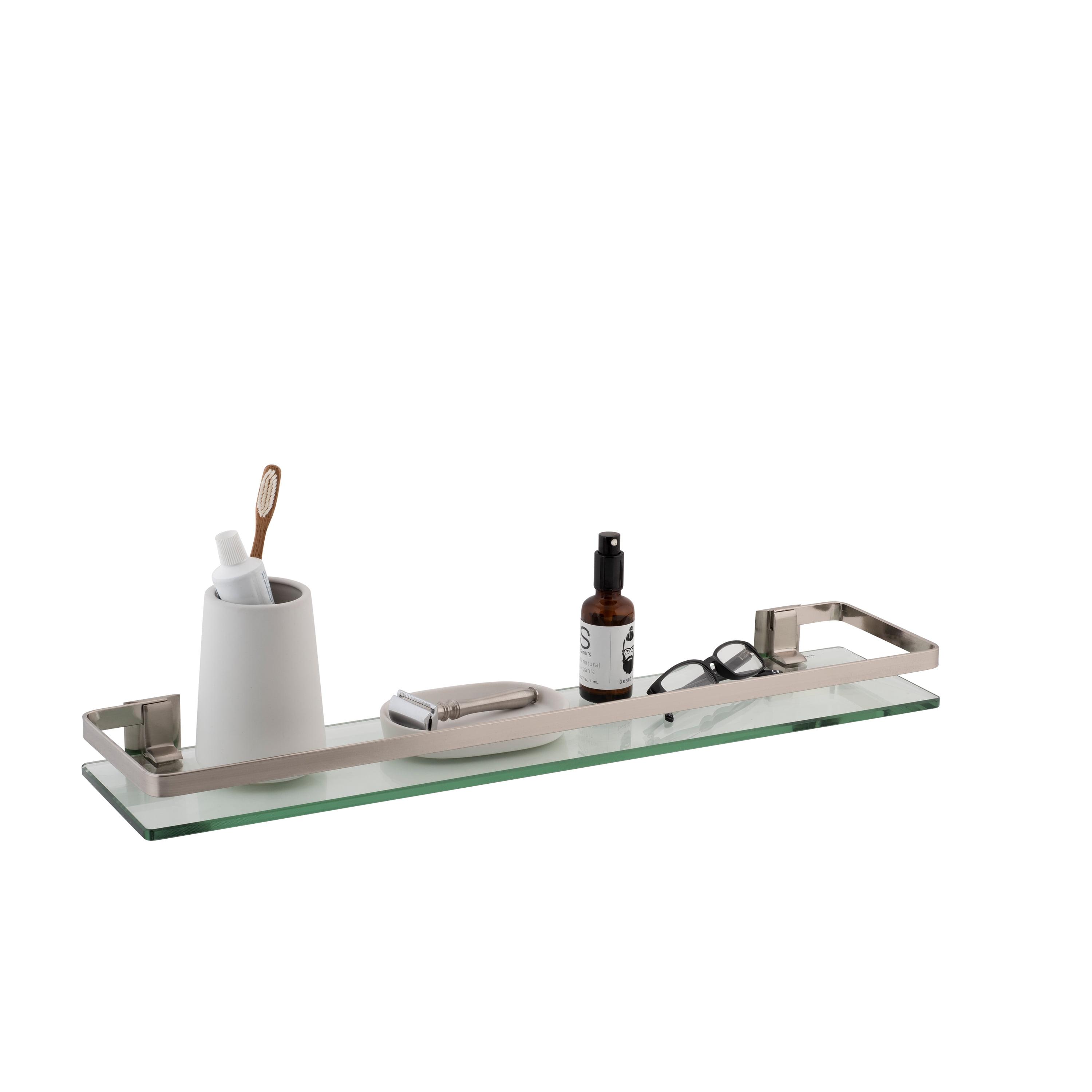 Nickel Floating Glass Shelf with Metal Rail, 26"