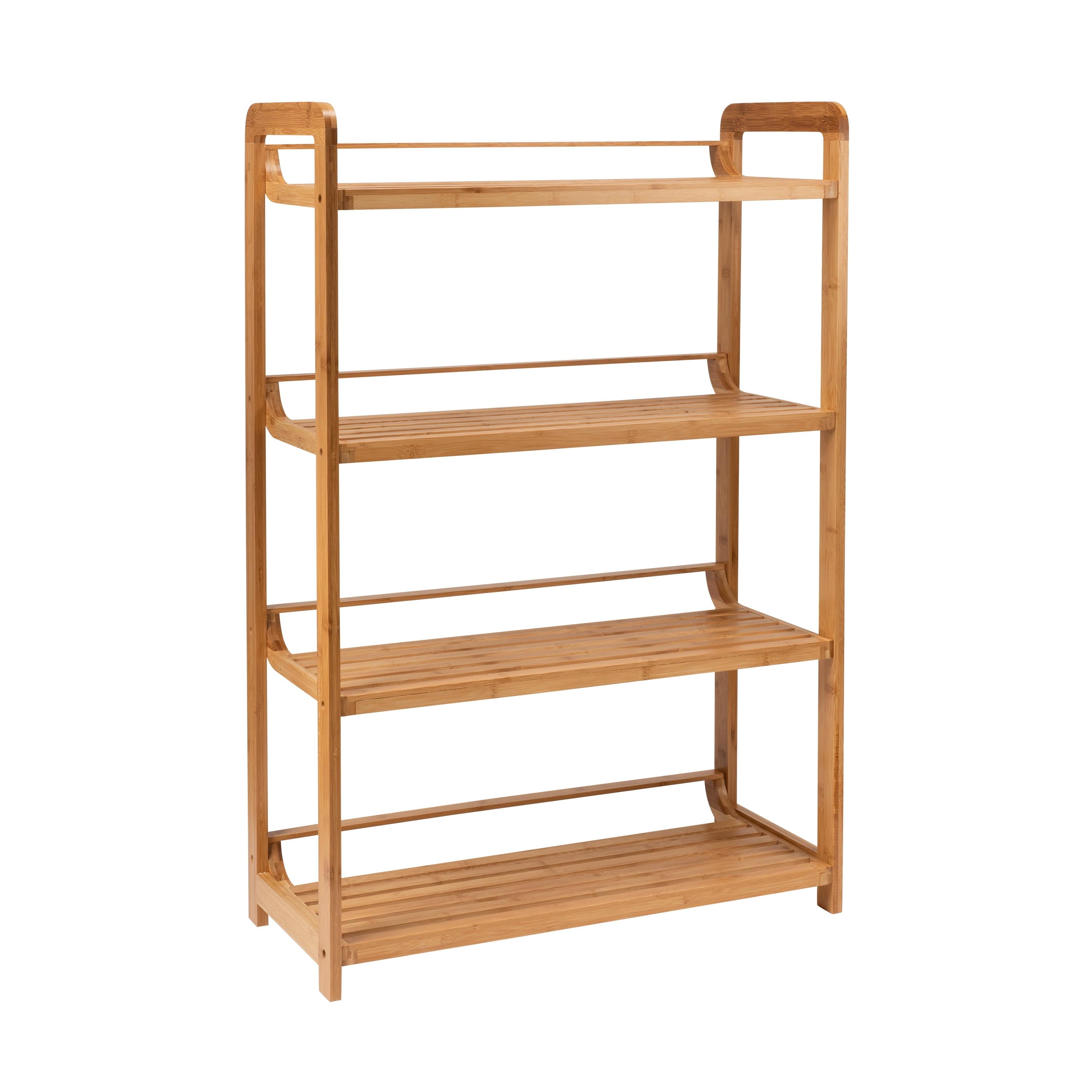 Nordic Brown Bamboo 4-Tier Rectangular Shelving Unit