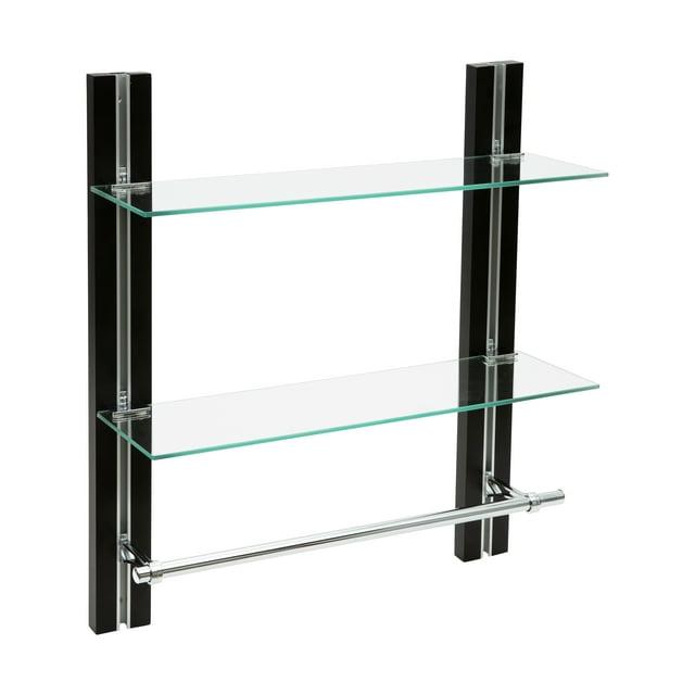 Organize It All Two Tier Deluxe Wood Glass Shelf with Towel Bar Brown : Microfiber, Machine Washable, Non-Slip Backing