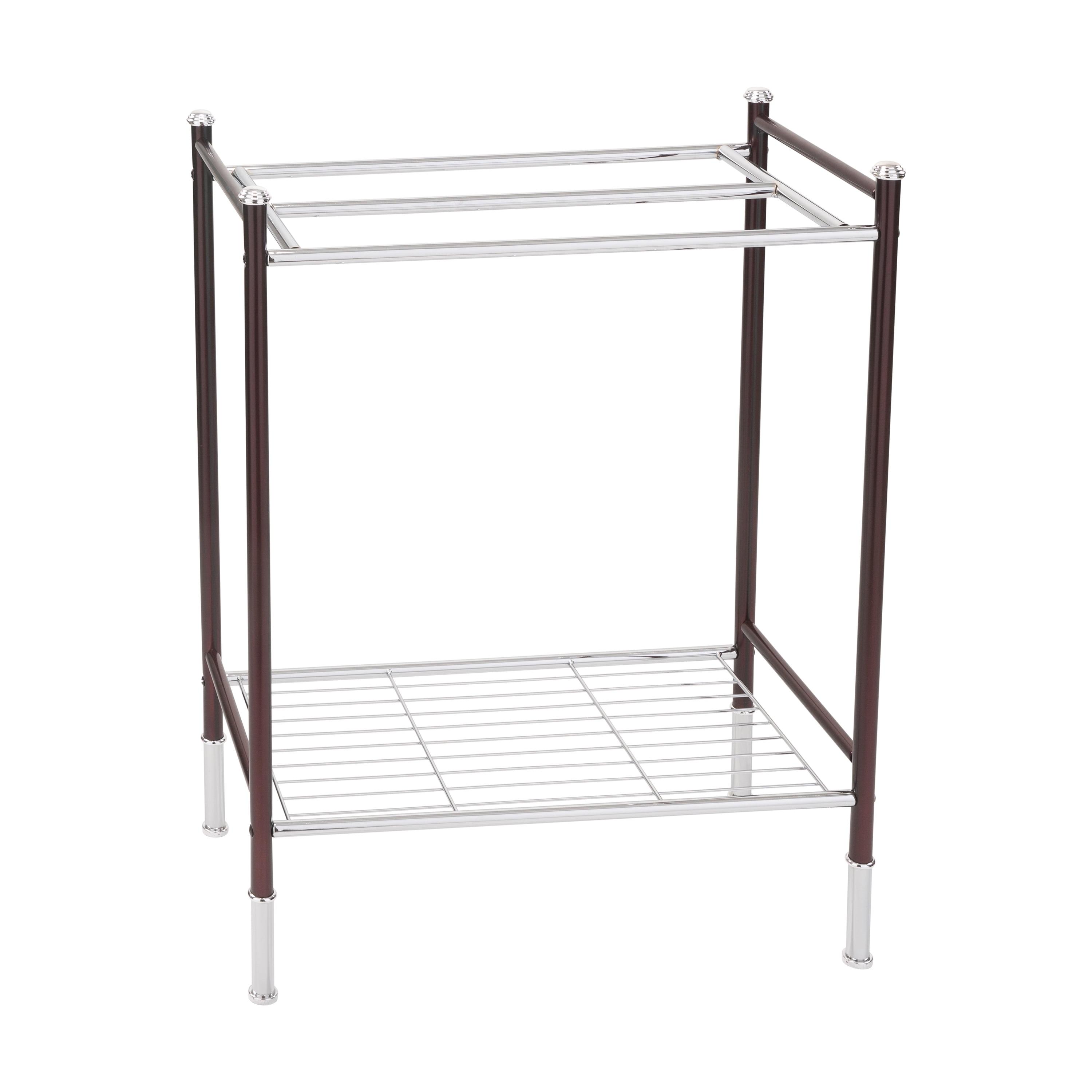 Bronze and Chrome Freestanding Towel Rack with Shelf