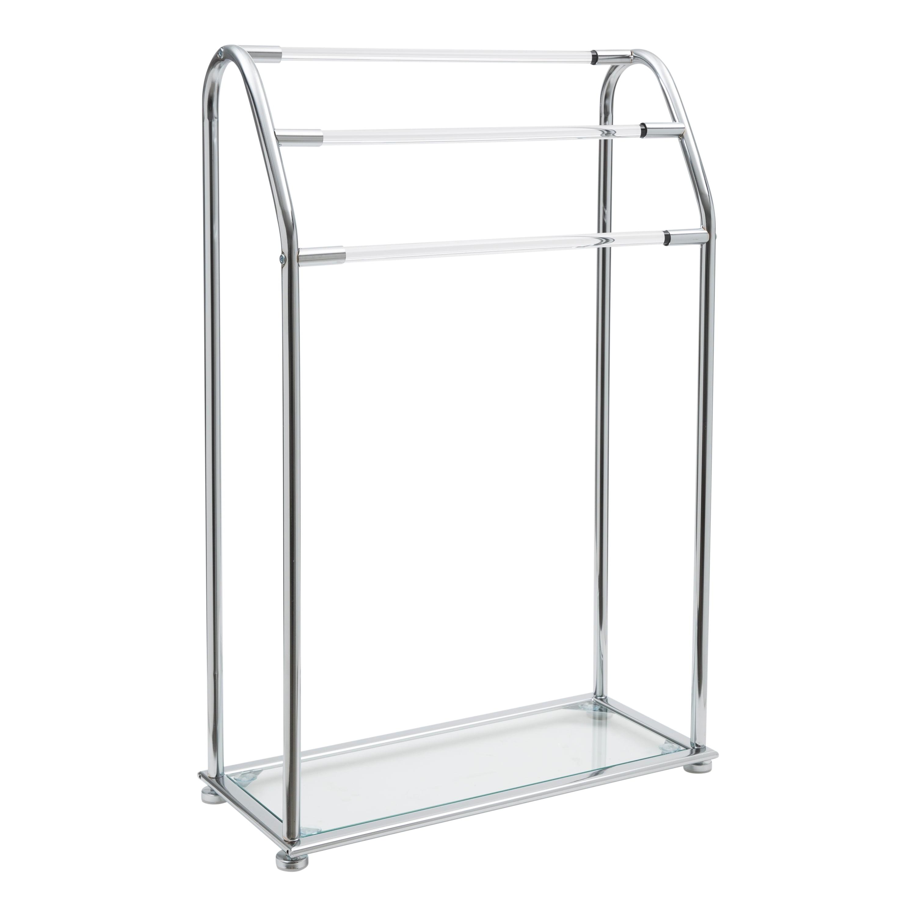 Chrome and Acrylic Freestanding 3-Bar Towel Rack with Shelf