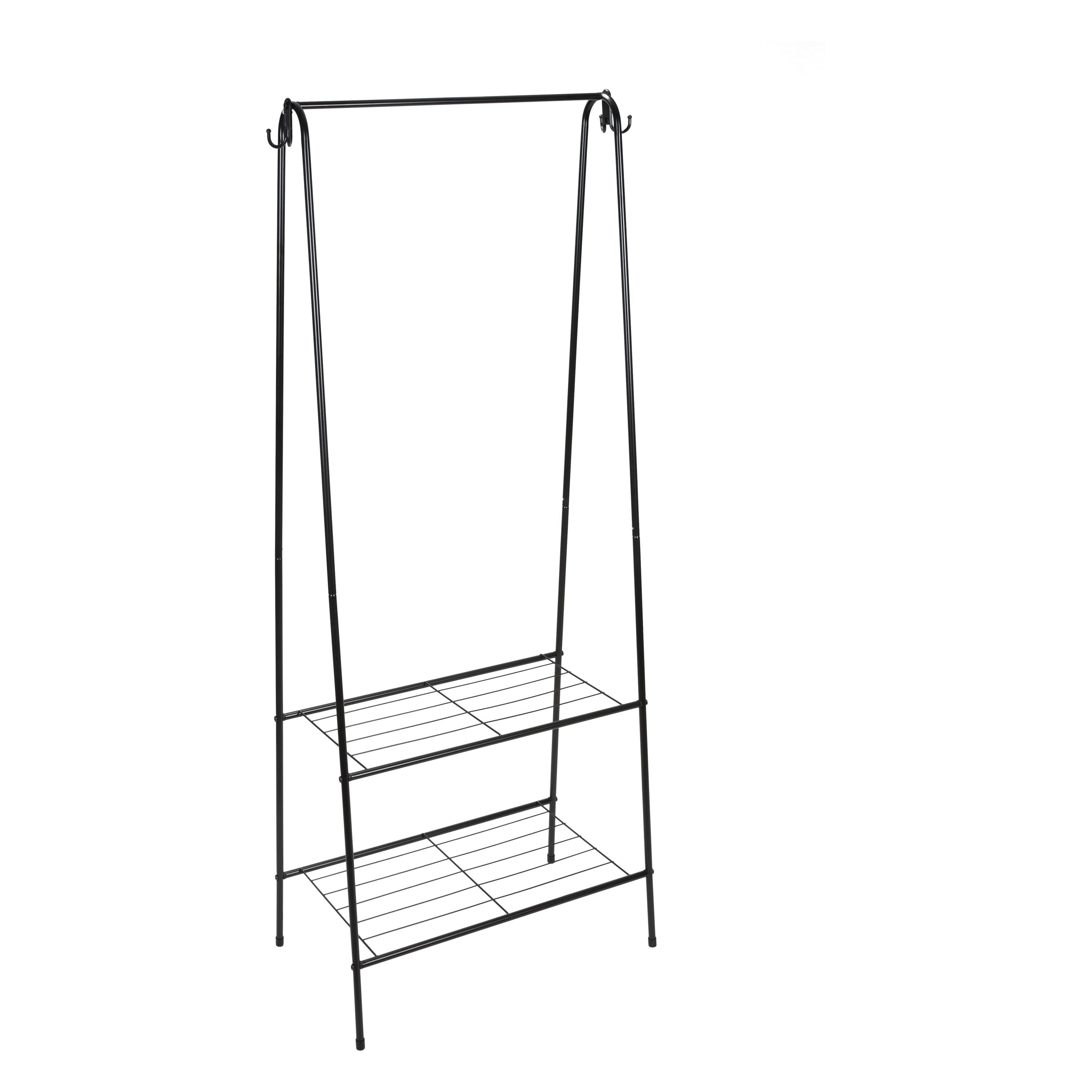 Organize It All Clothing Garment Rack with 2 Shelves and 2 Hooks Black