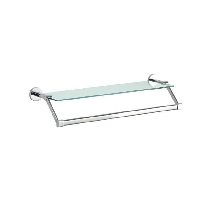 Mounted Glass Shelf with Towel Bar Chrome - Organize It All: Wall-Mounted Storage, Metal Frame, No Tools Assembly