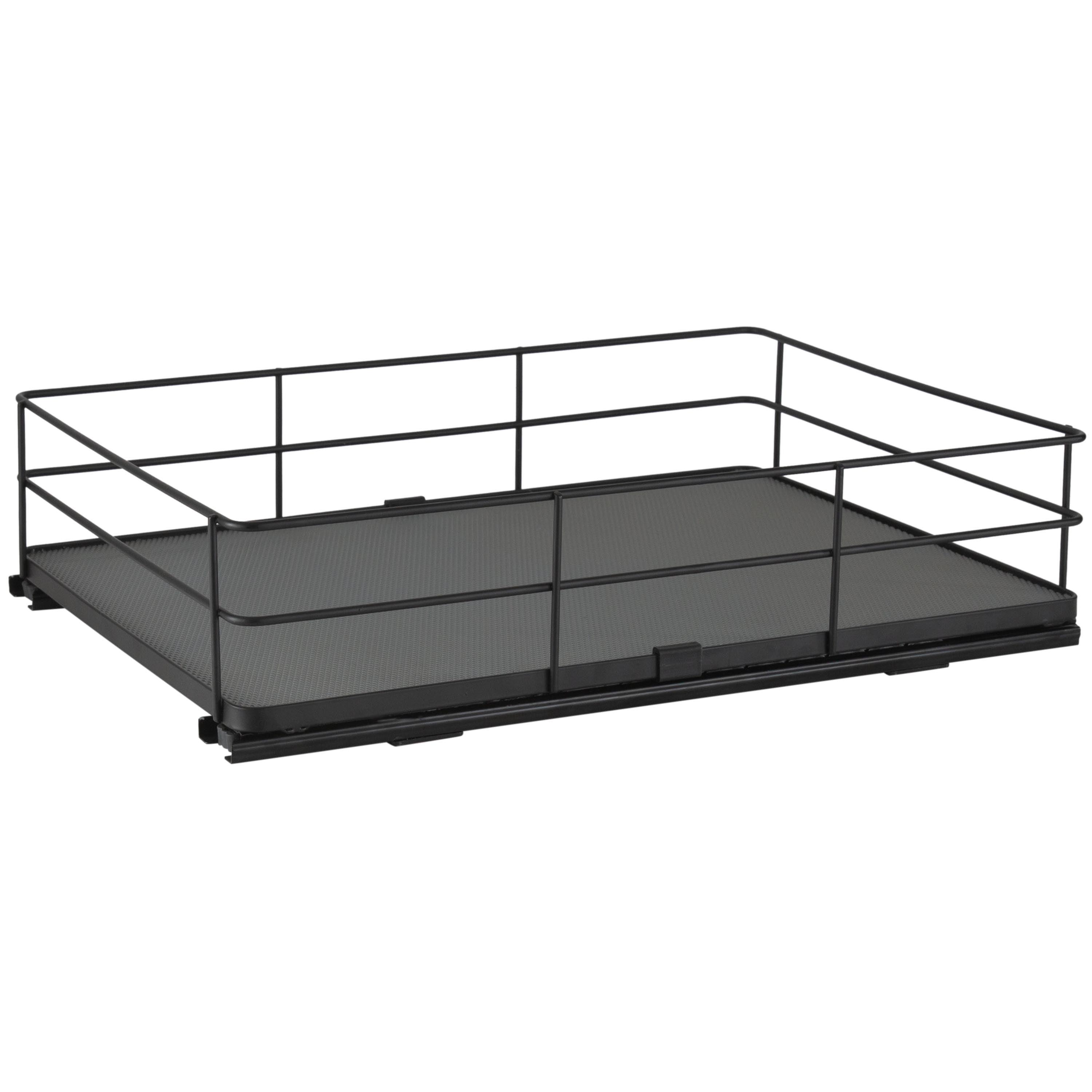 Organize It All 13.8"x20" Slide Out Shelf Organizer: Steel Kitchen Cabinet Storage, Black, 4.5" Height, 16.16 lbs