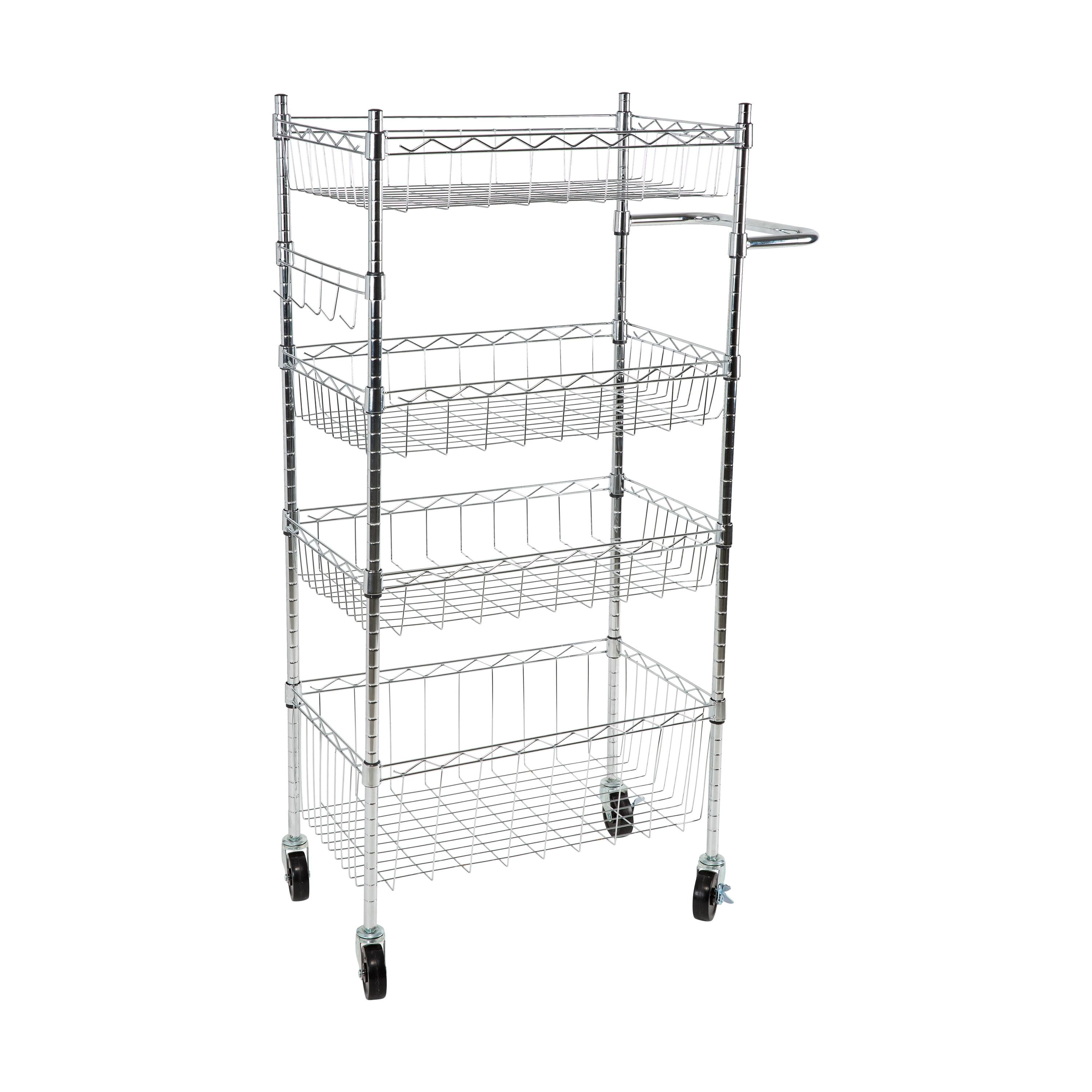 Chrome 4-Tier Industrial Utility Cart with Casters