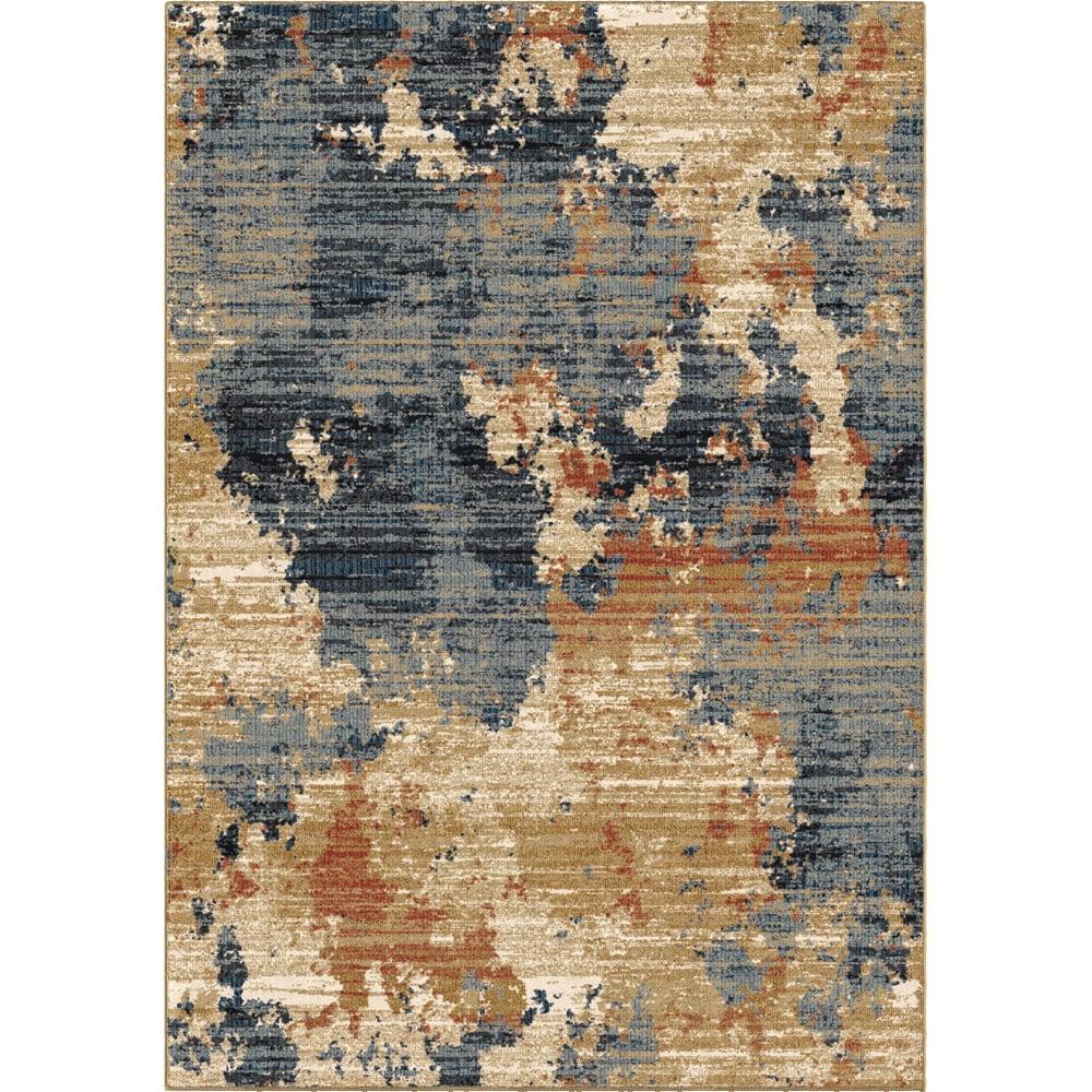 Medium Blue and Beige Abstract Synthetic Area Rug