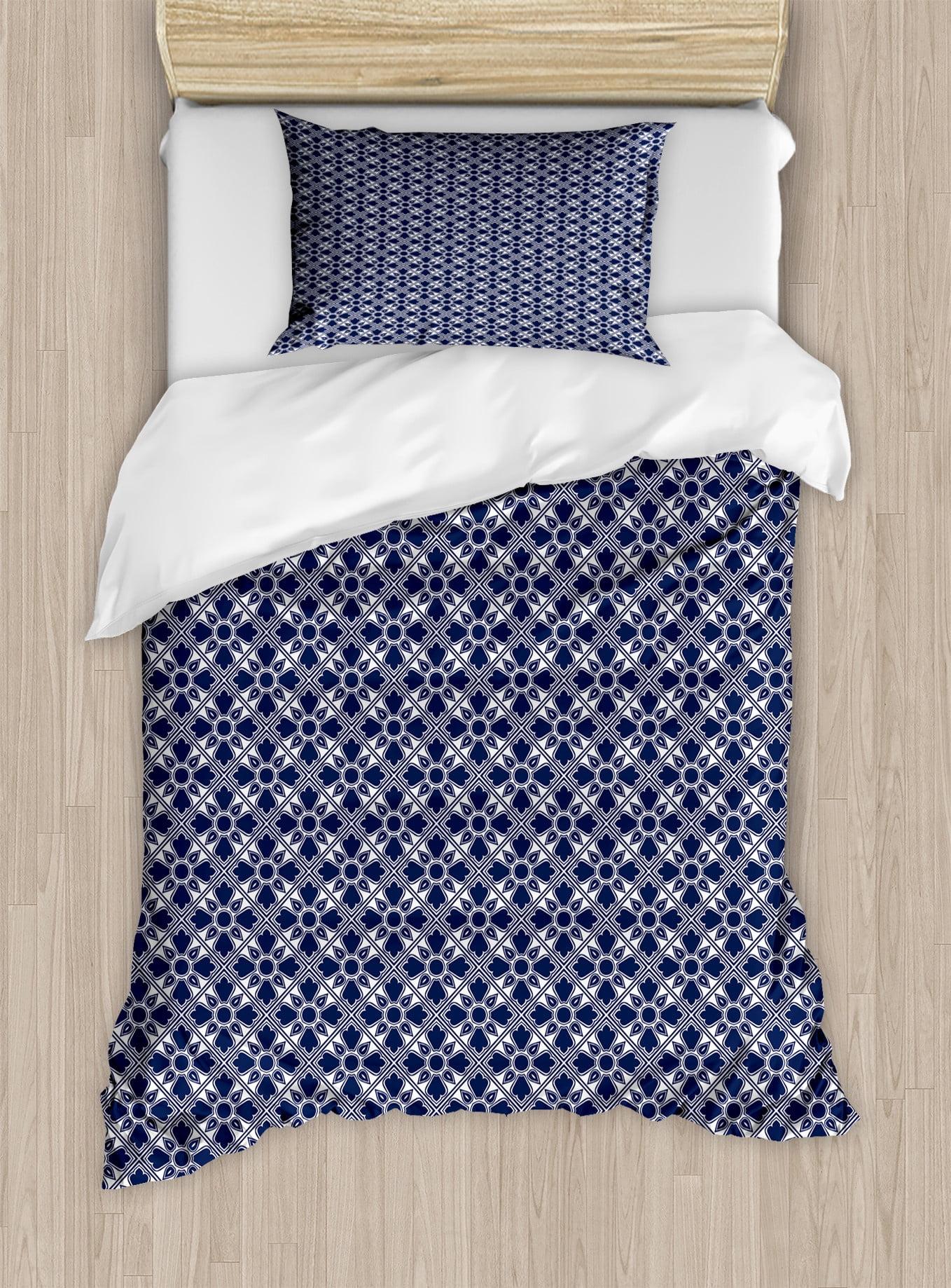 Ambesonne Indigo Modern & Contemporary Floral Duvet Cover Set