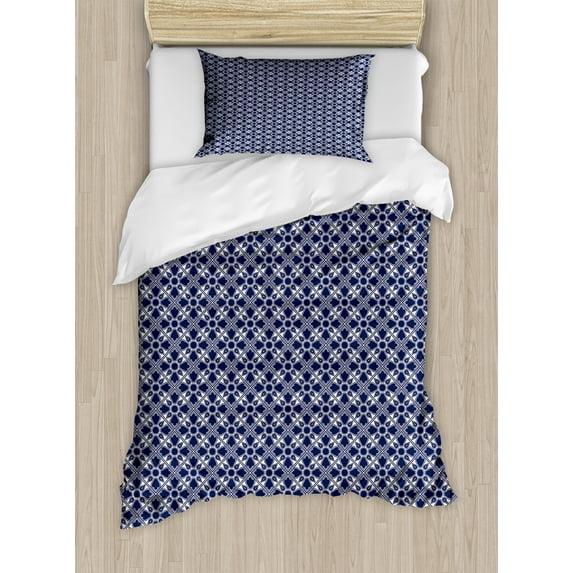 Ambesonne Indigo Modern & Contemporary Floral Duvet Cover Set