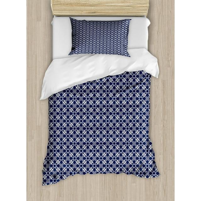 Ambesonne Indigo Modern & Contemporary Floral Duvet Cover Set