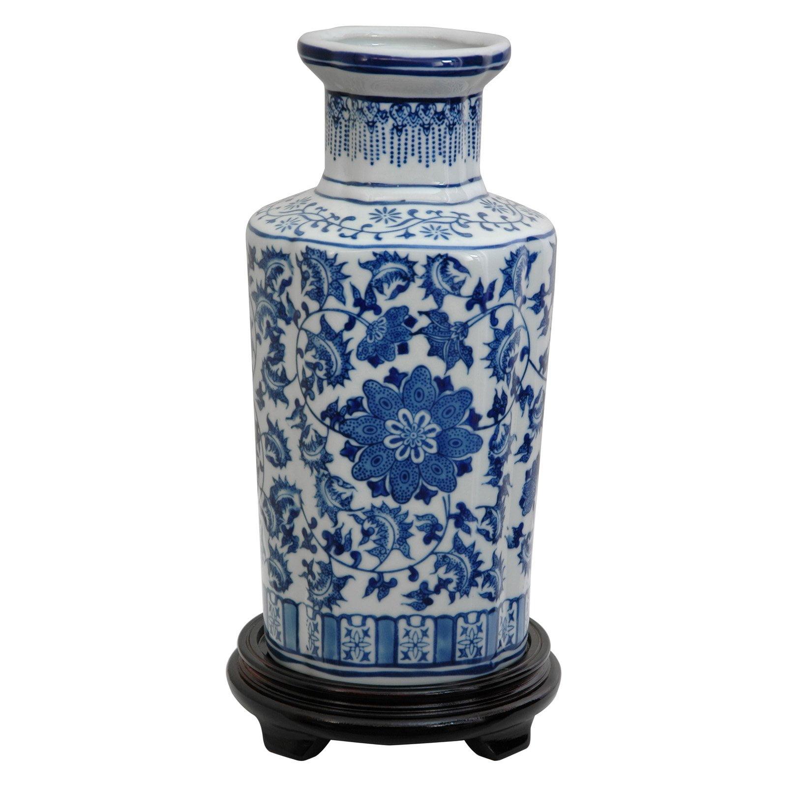 Classic Ming Blue and White Floral Porcelain Vase 14"