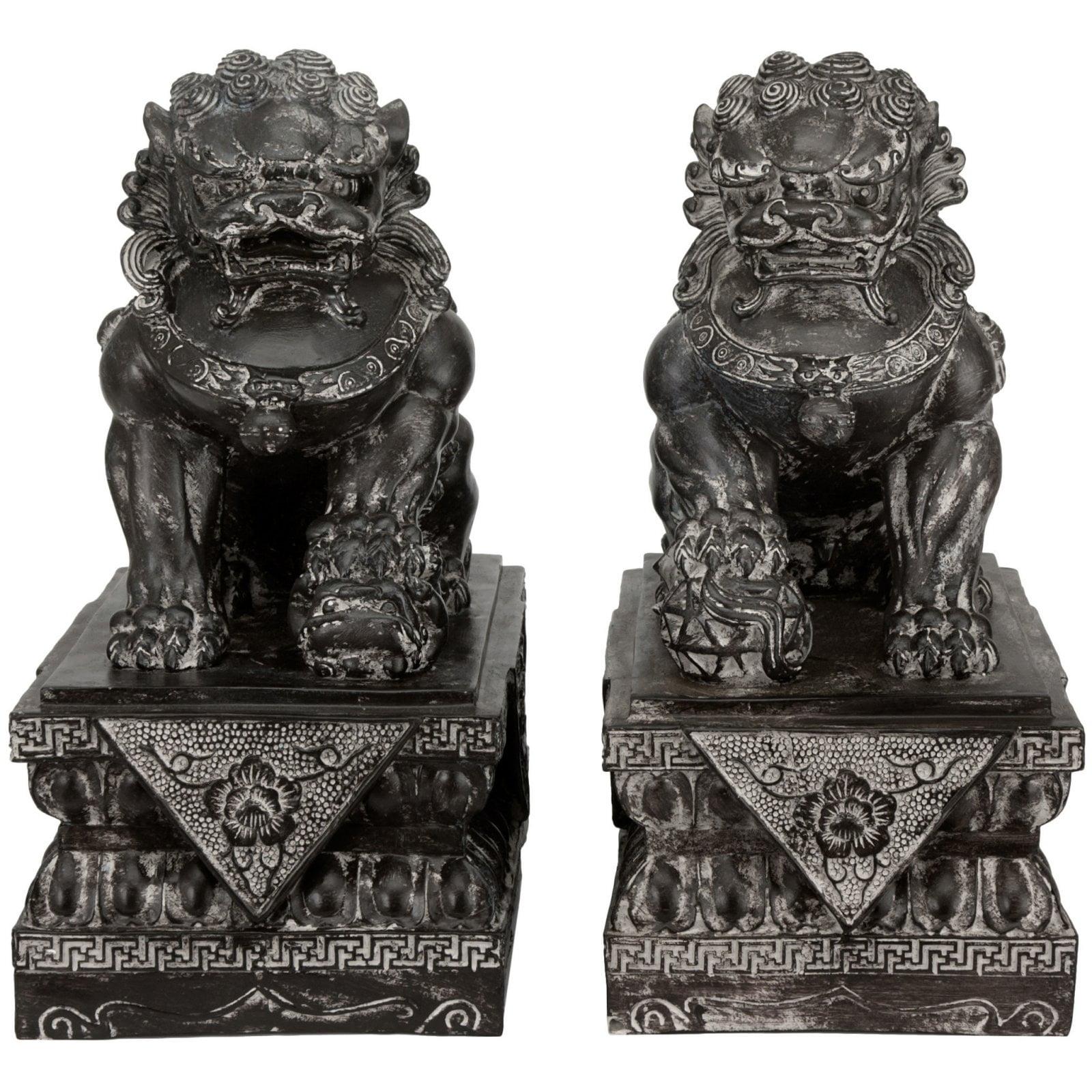 Oriental Furniture 18" Foo Dog Rust Patina Statues, set of 2