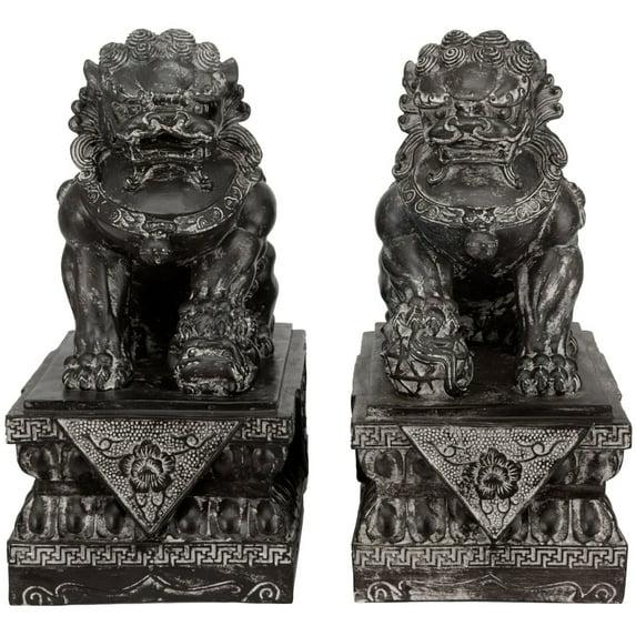 Oriental Furniture 18" Foo Dog Rust Patina Statues, set of 2