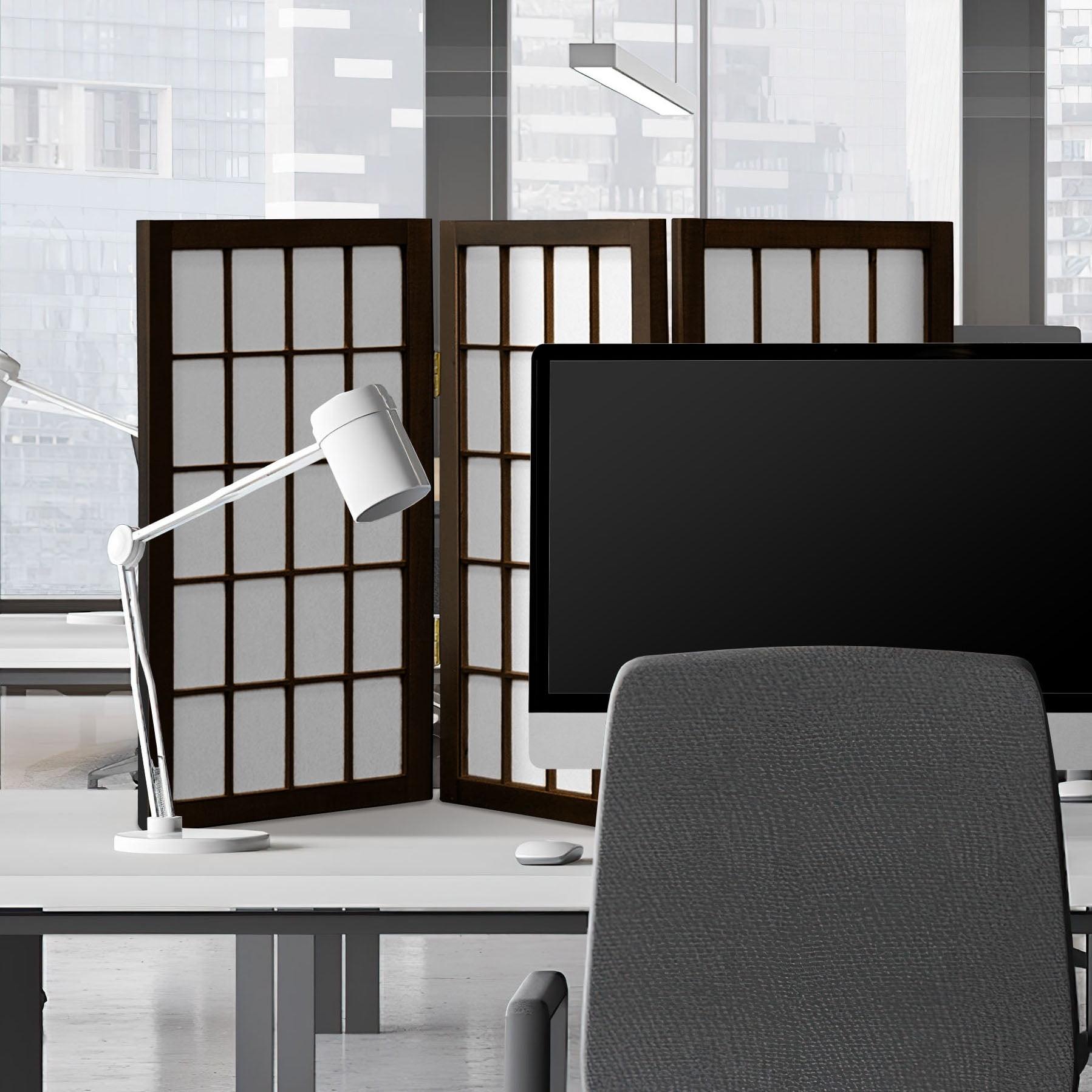 Oriental Furniture 2 ft. Tall Desktop Window Pane Screen - Walnut - 3 Panel