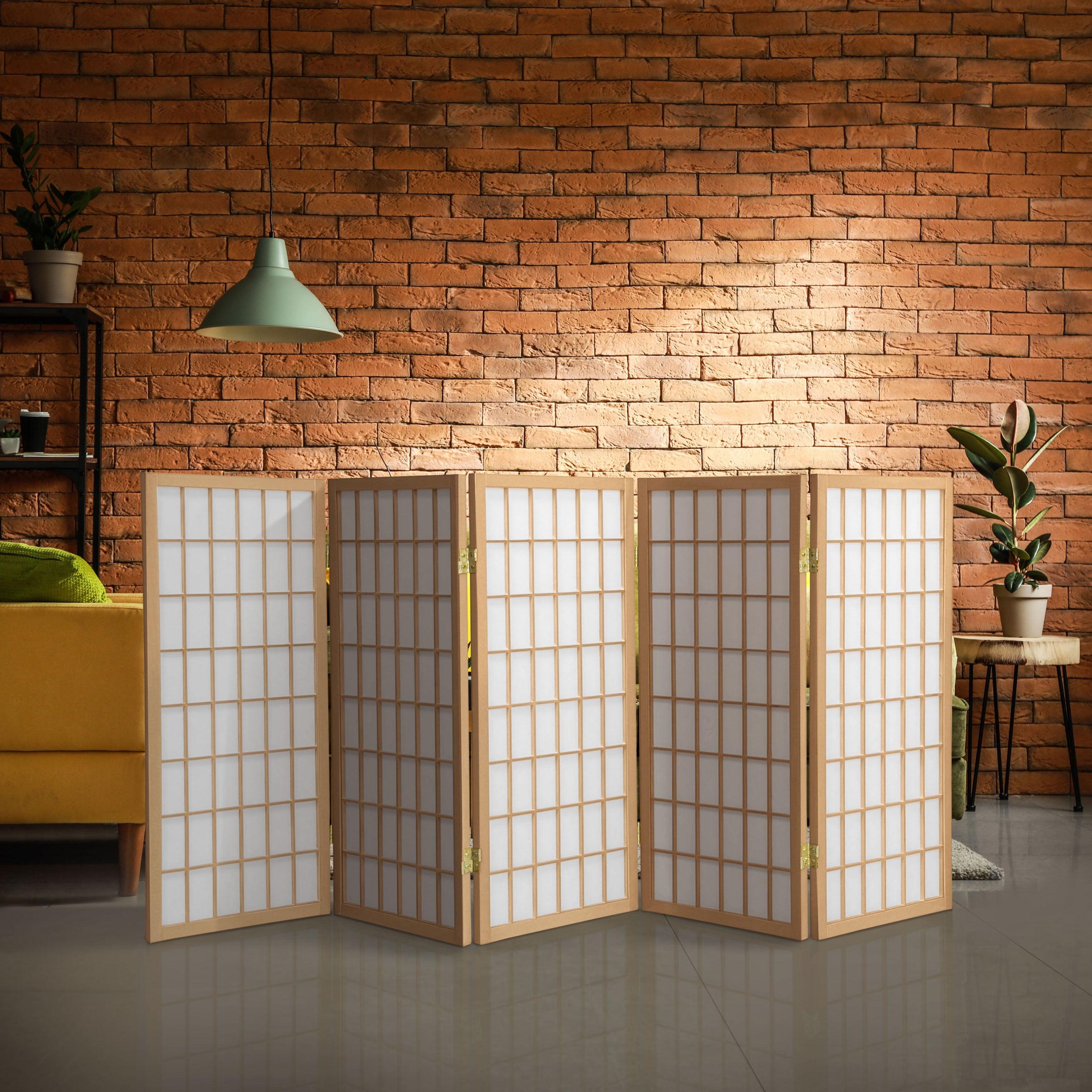 Oriental Furniture 3 Ft Tall Window Pane Shoji Screen, Natural, 5 panel