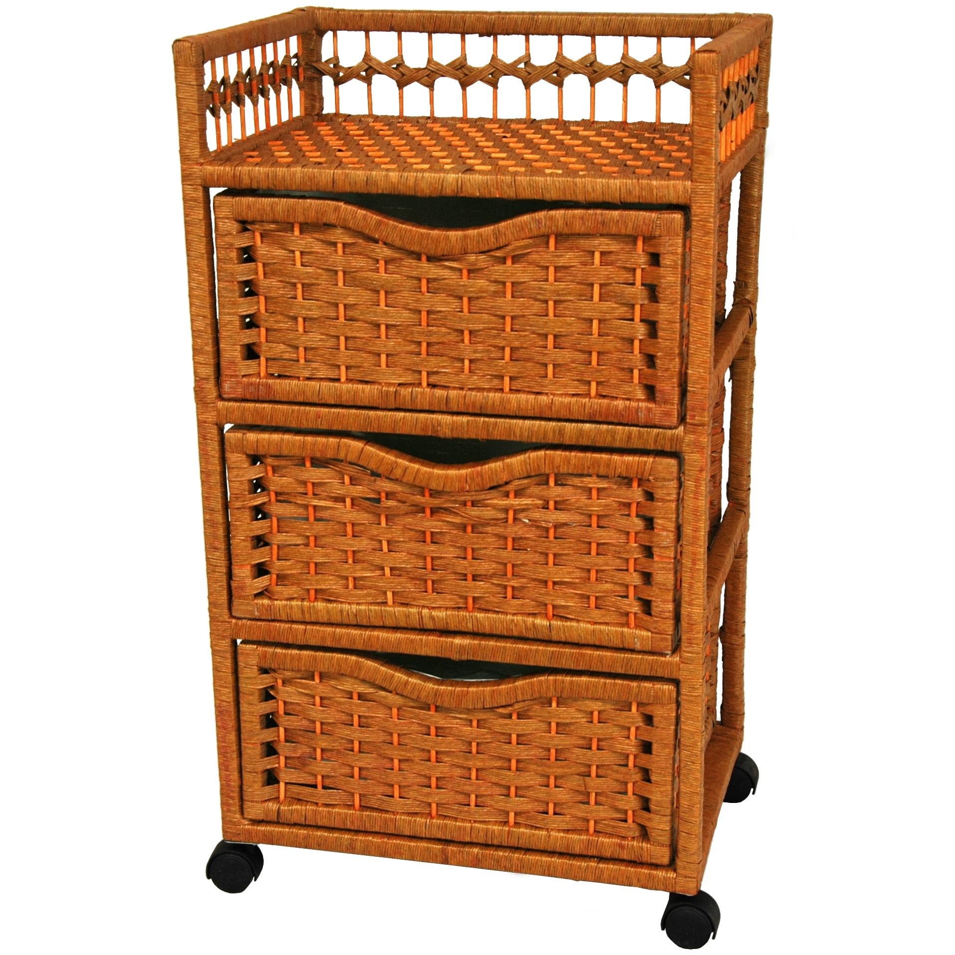 Honey Rattan 3-Drawer Storage Chest with Casters