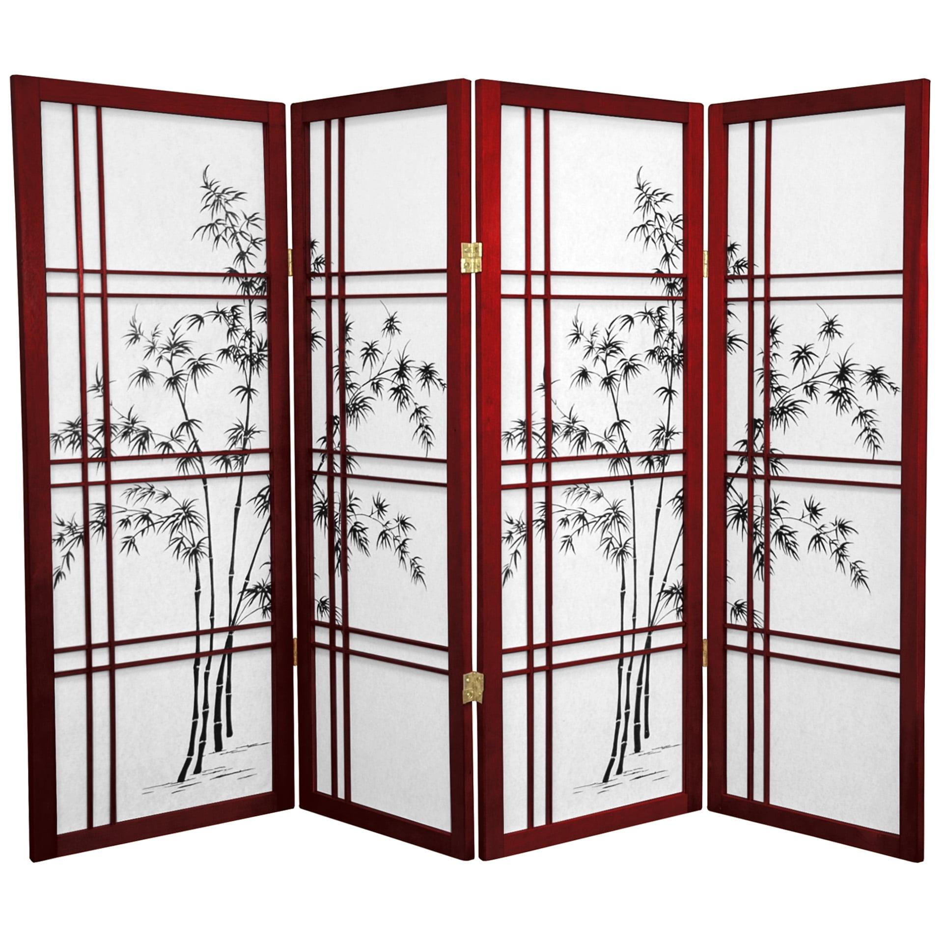 4-Panel Red Bamboo Tree Shoji Screen with Rice Paper