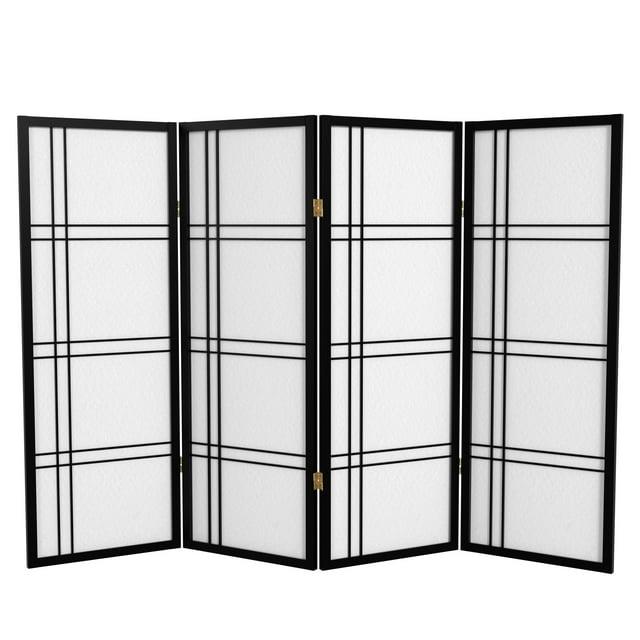 Oriental Furniture 4 ft. Tall Double Cross Shoji Screen, black, 4 panel