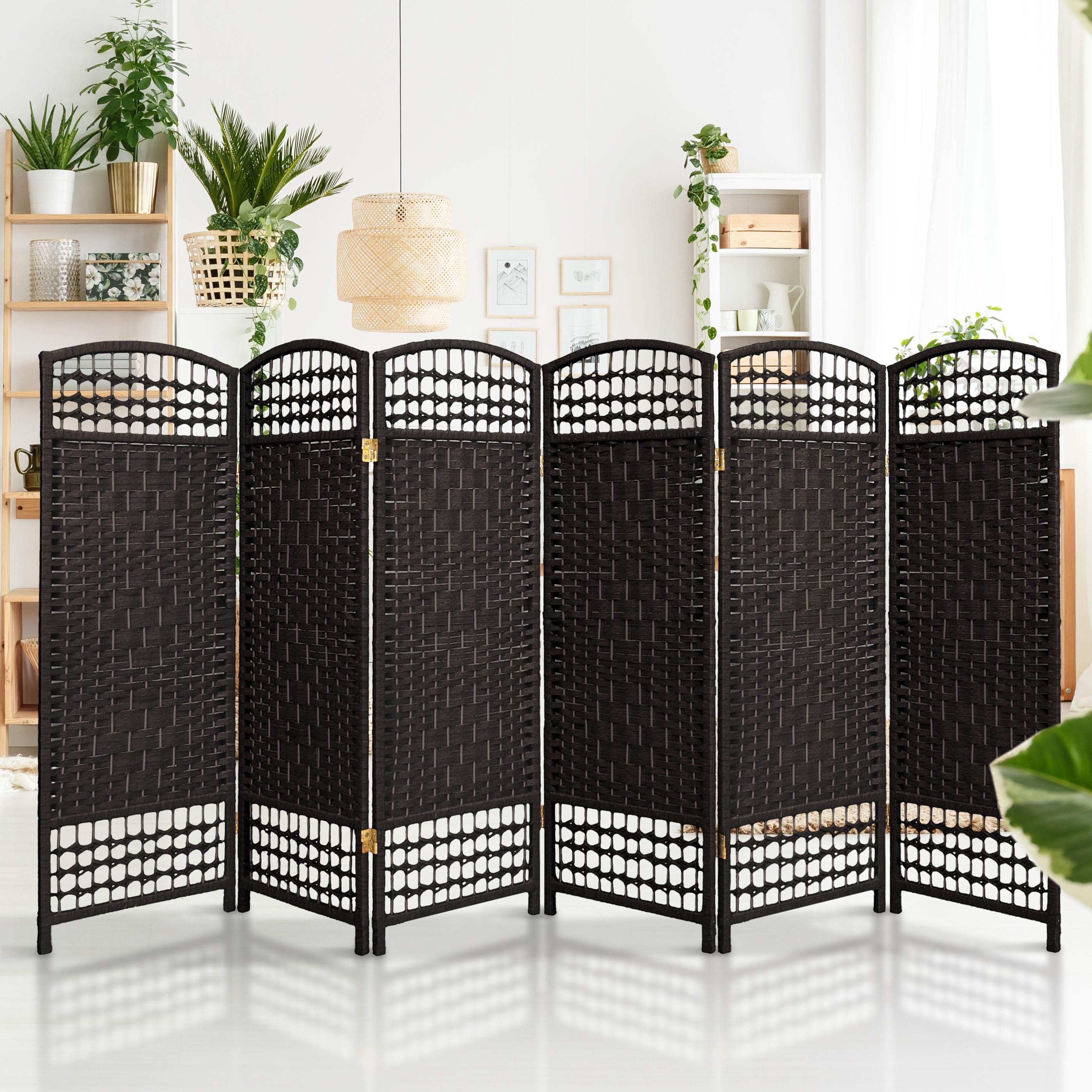 Adelah 4' Black Lightweight Woven Plant Fiber 6-Panel Room Divider