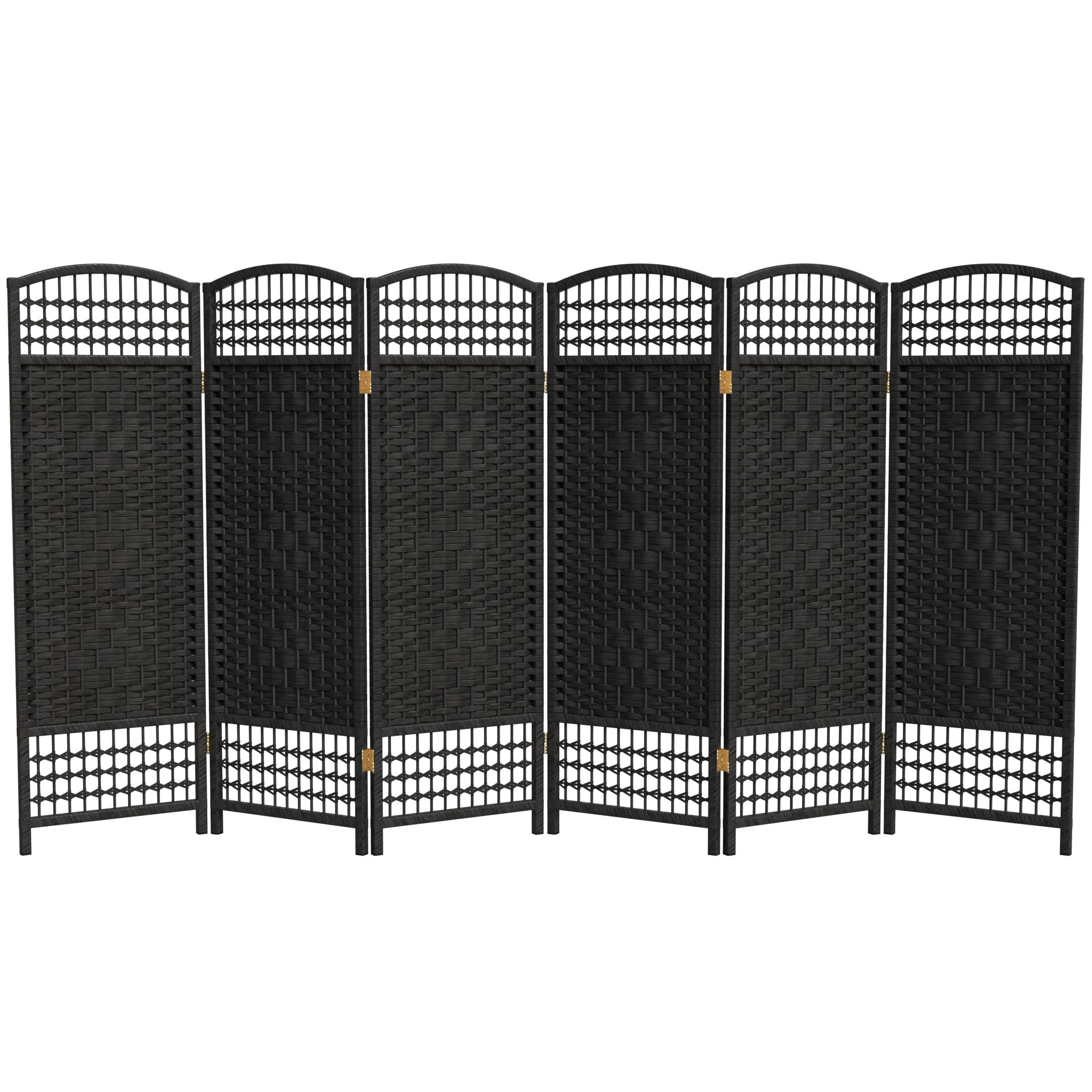 Oriental Furniture 4 ft. Tall Fiber Weave Room Divider - Black - 6 Panel