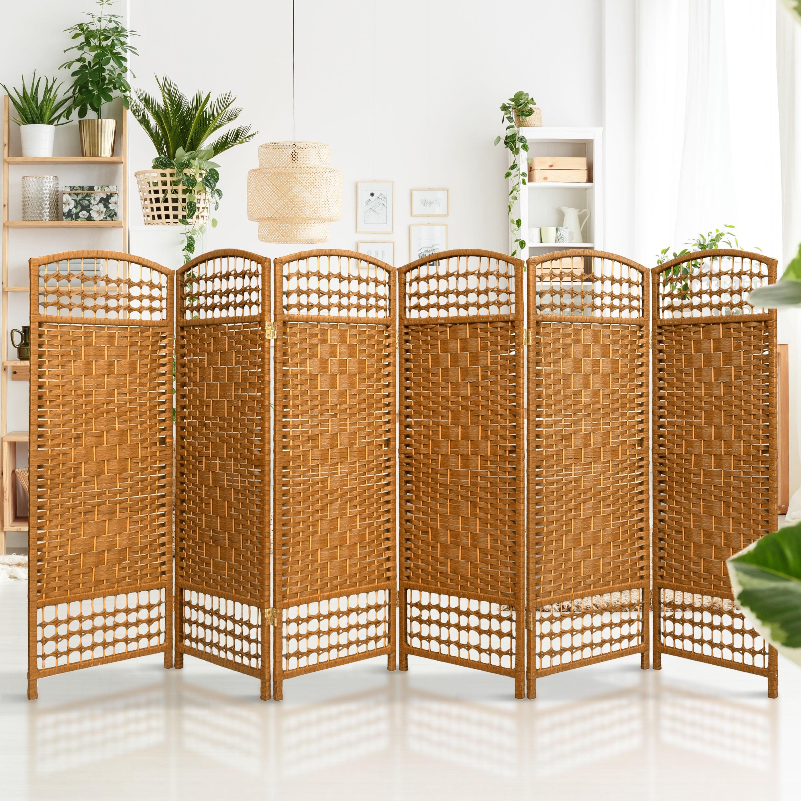 Oriental Furniture 4 ft. Tall Fiber Weave Room Divider, light beige, 6 panel