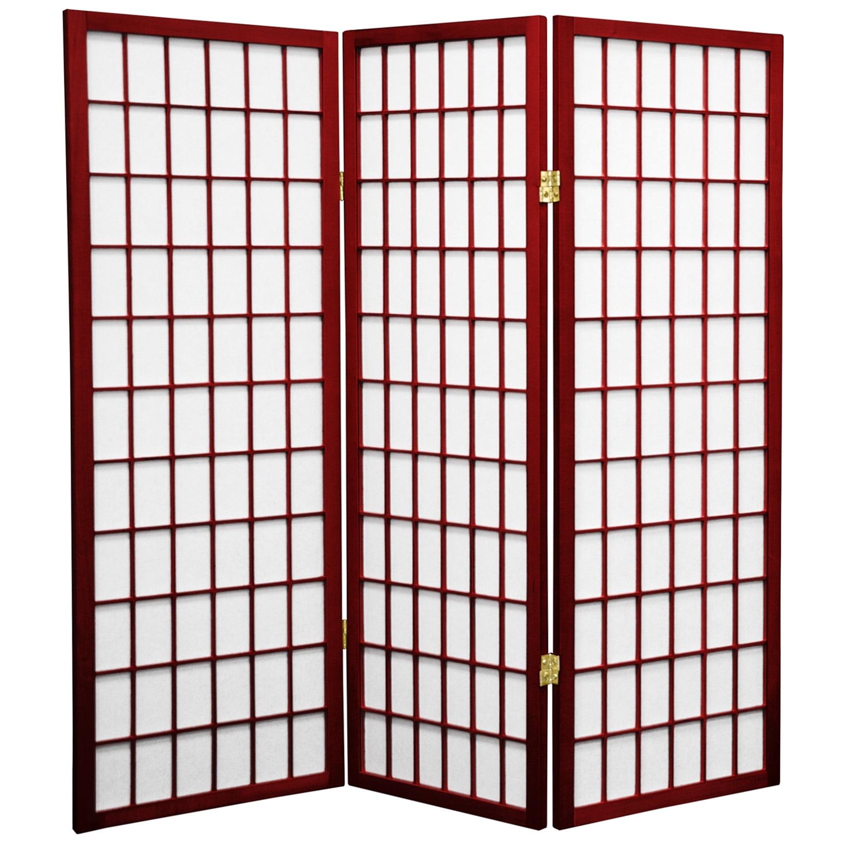 Oriental Furniture 4 ft. Tall Window Pane Shoji Screen - Rosewood - 3 Panel