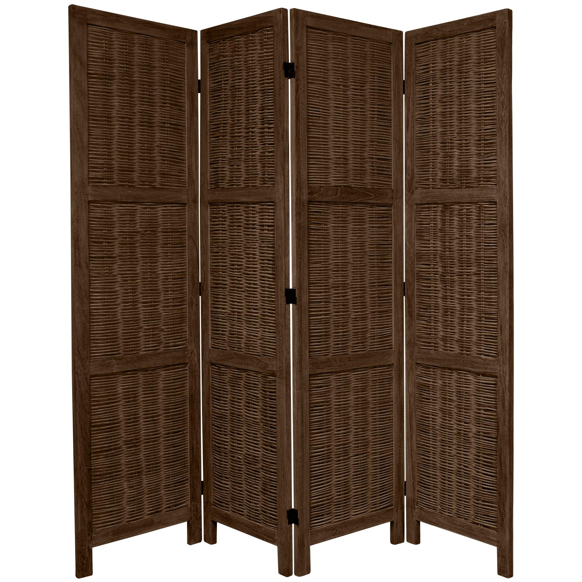 Burnt Brown Bamboo Matchstick 4-Panel Room Divider