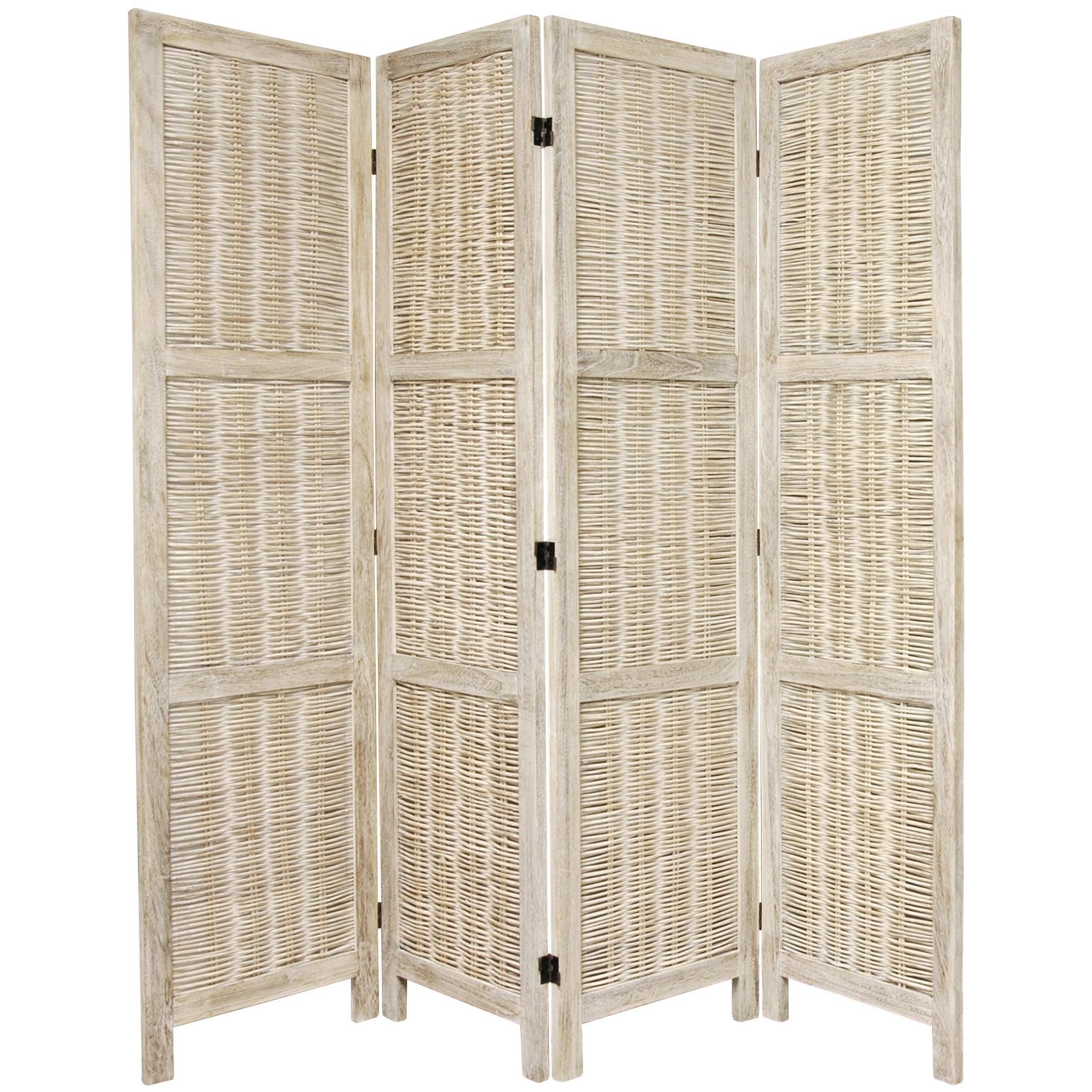 5 1/2 ft. Tall Bamboo Matchstick Woven Room Divider - Burnt White (4 Panel)