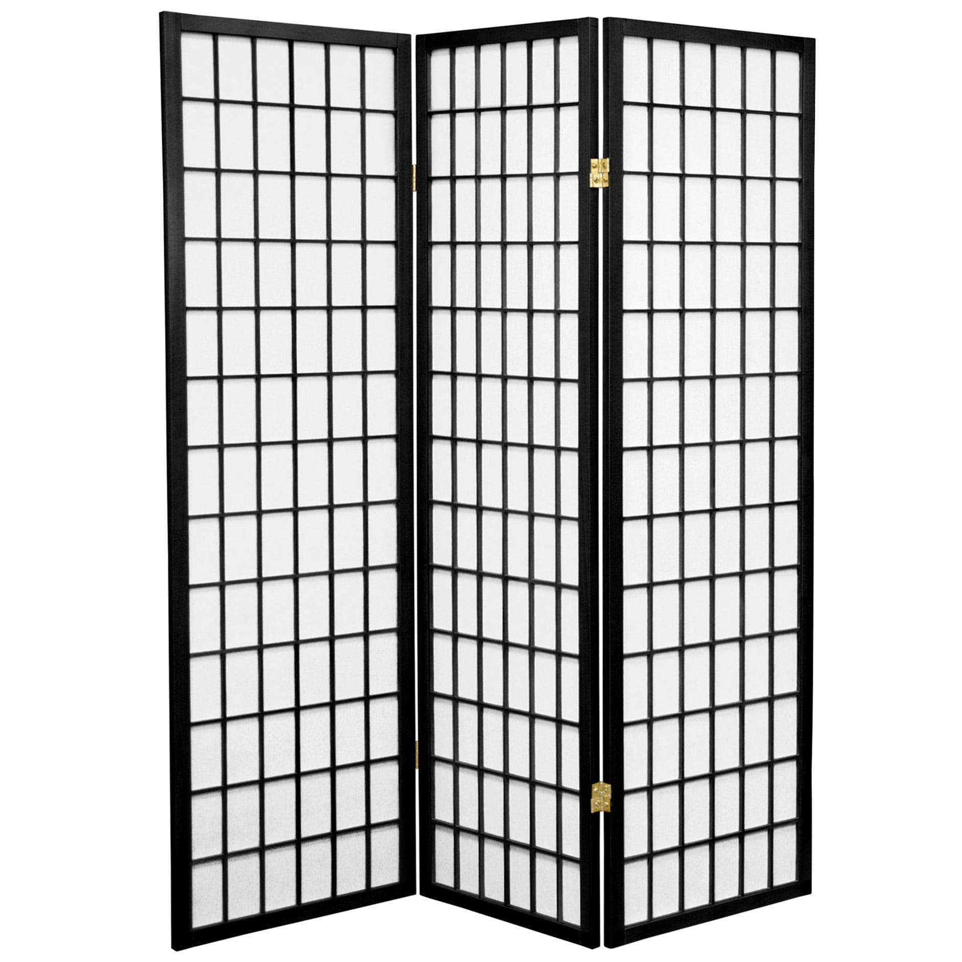 Oriental Furniture 5 ft. Tall Window Pane Shoji Screen - Black - 3 Panel