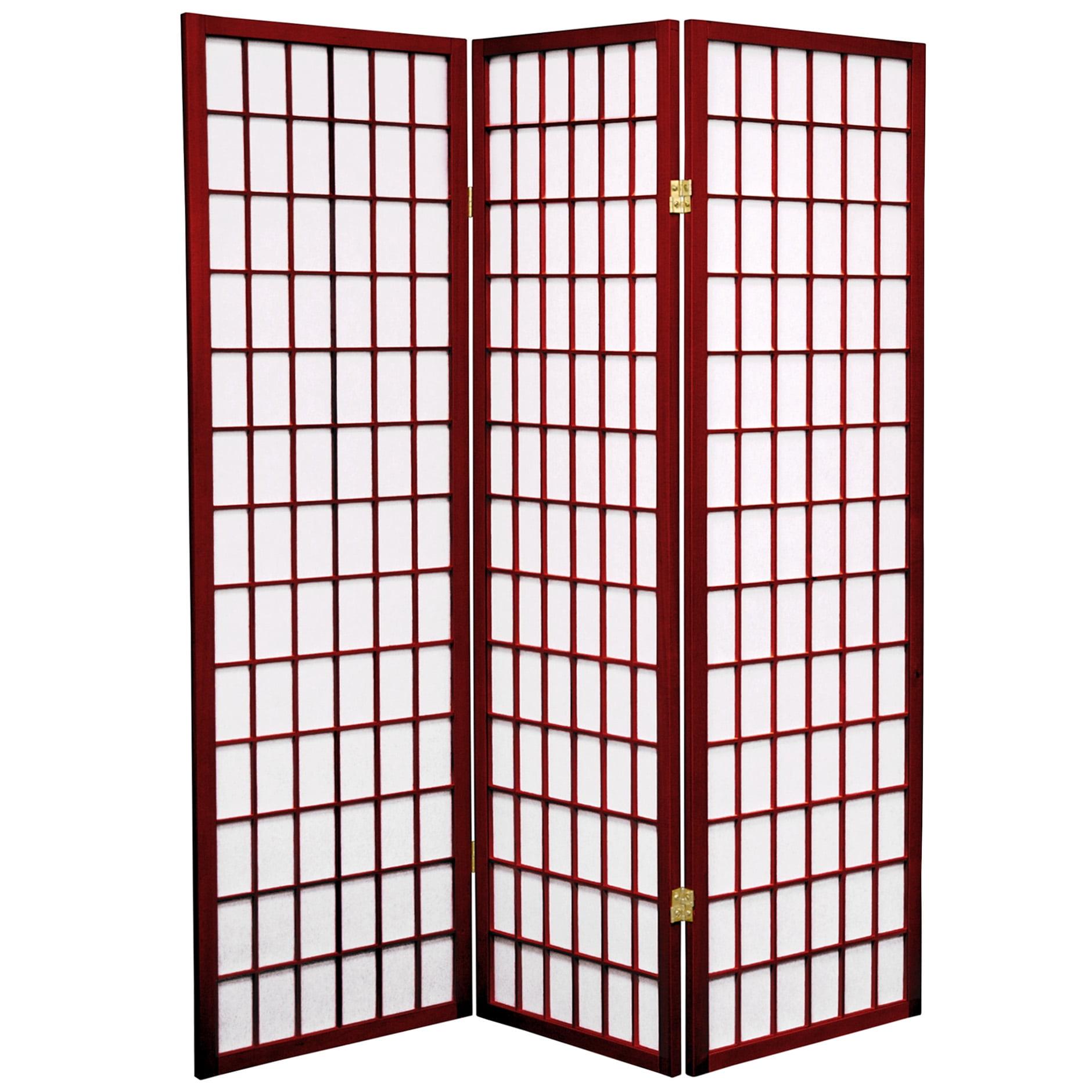 5 ft. Tall Window Pane Shoji Screen - Rosewood (3 Panels): Oriental Furniture, Hardwood Frame, Metal Hardware