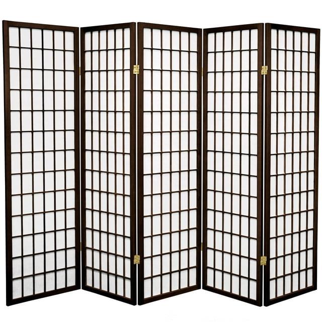 Oriental Furniture 5 ft. Tall Window Pane Shoji Screen - Walnut - 5 Panel