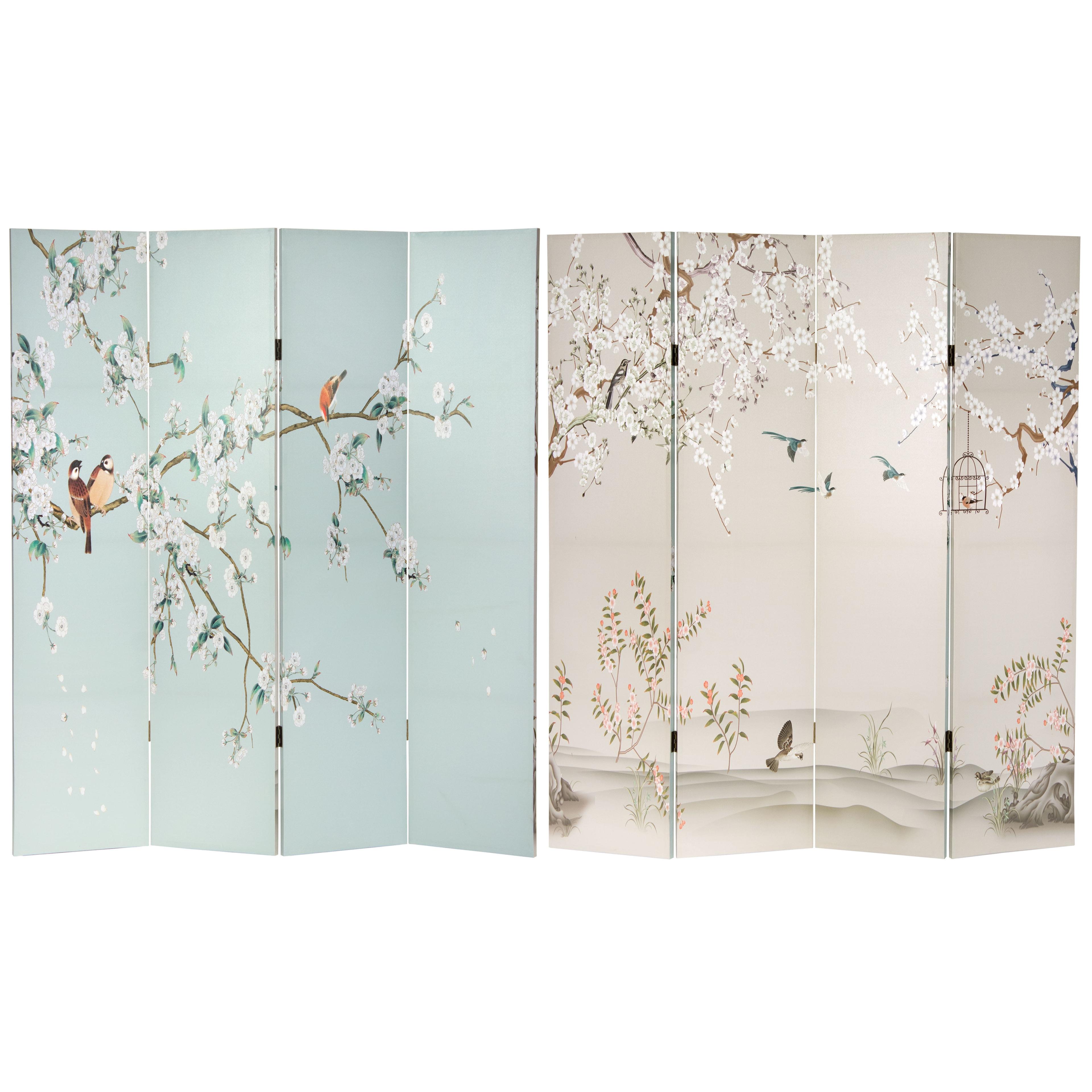 Oriental Furniture 6 Feet Tall Double Sided Birds and Plum Blossoms Canvas Room Divider