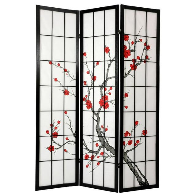 Oriental Furniture 6' Tall Blossom Shoji Screen 3 Panels Black: Japanese Style Privacy & Decor