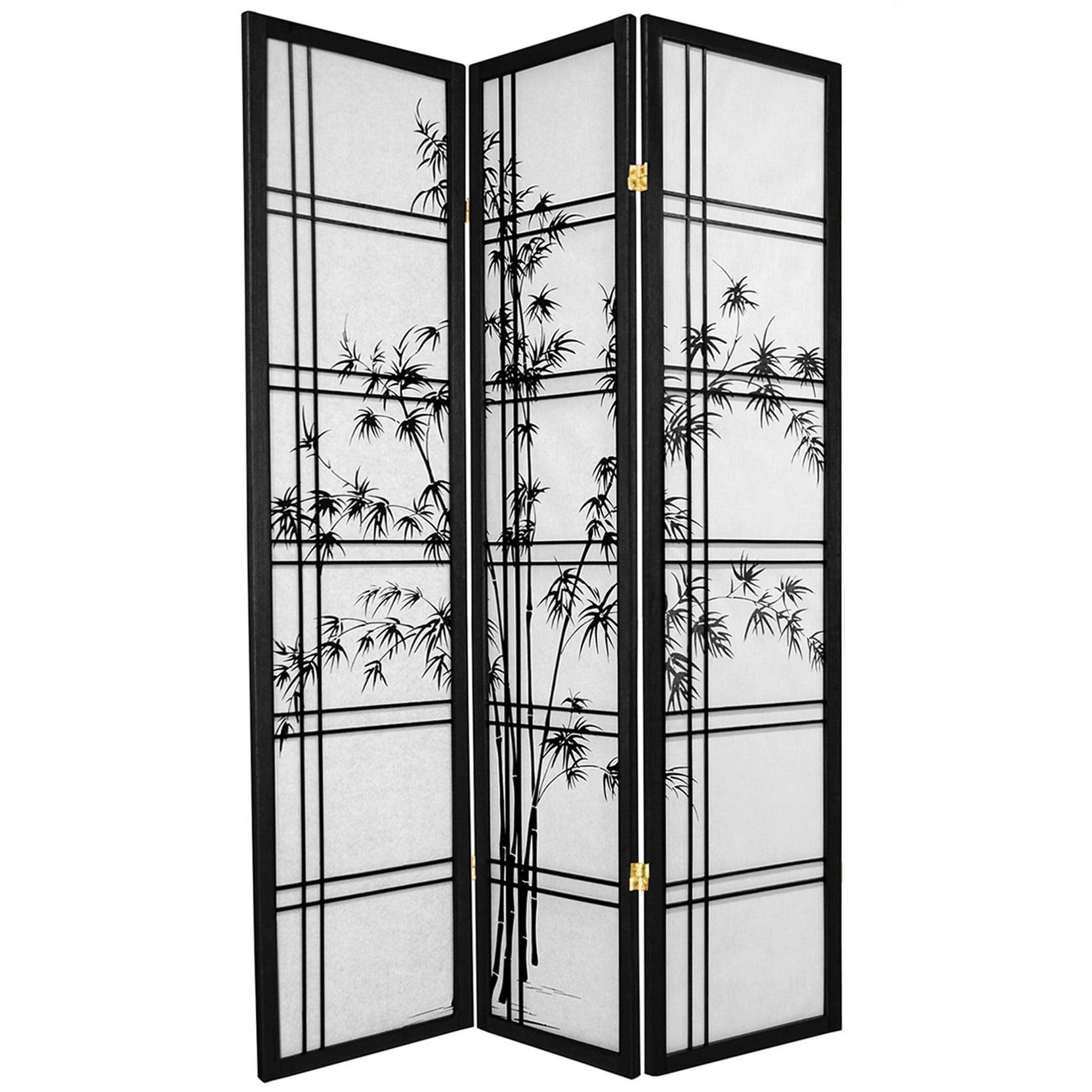 72" Black Bamboo Tree Shoji 3-Panel Room Divider