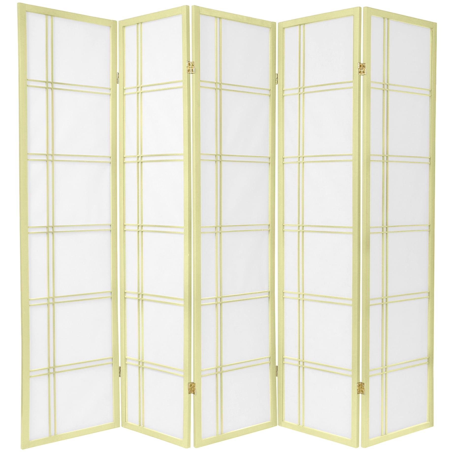 Oriental Furniture 6 Ft Tall Double Cross Shoji Screen Special Edition, 5 panel, ivory color