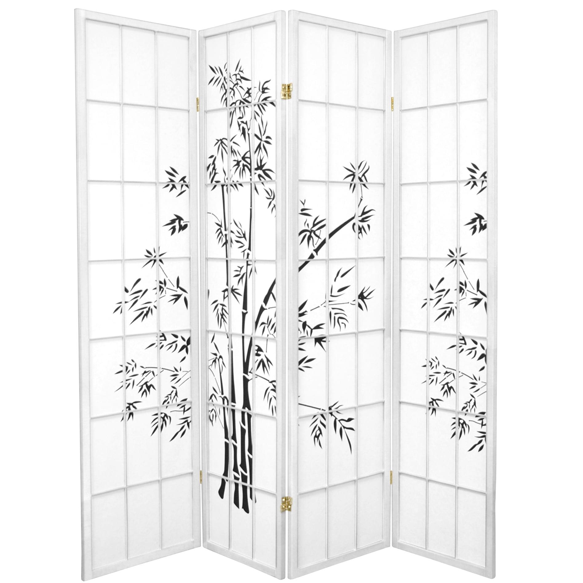 Oriental Furniture 6 Ft Tall Lucky Bamboo Room Divider, white, 4 panel