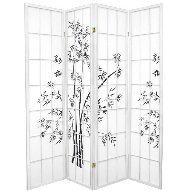 Oriental Furniture 6 Ft Tall Lucky Bamboo Room Divider, white, 4 panel