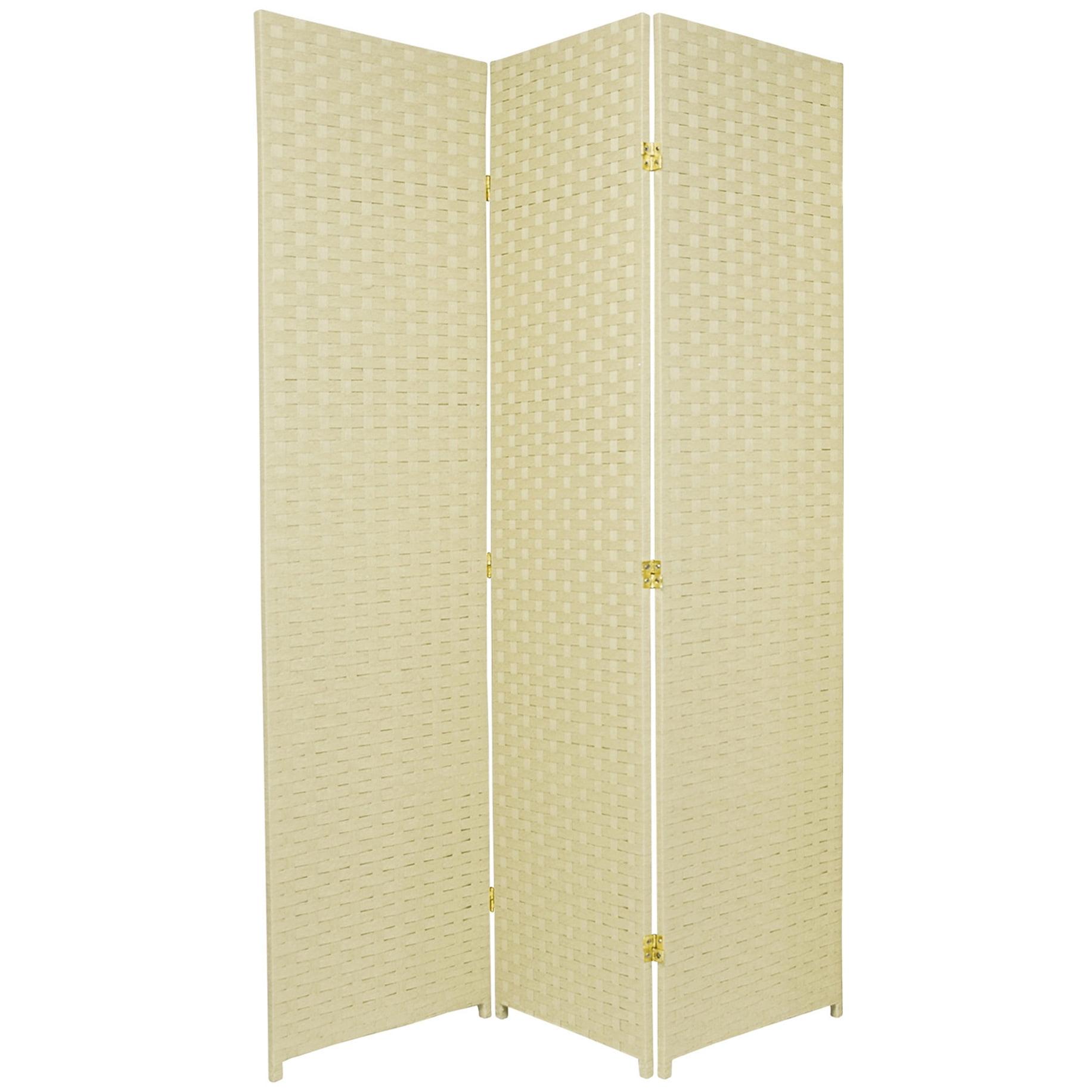 Oriental Furniture 6 Ft Tall Woven Fiber Room Divider, natural fiber, cream color, 3 panel