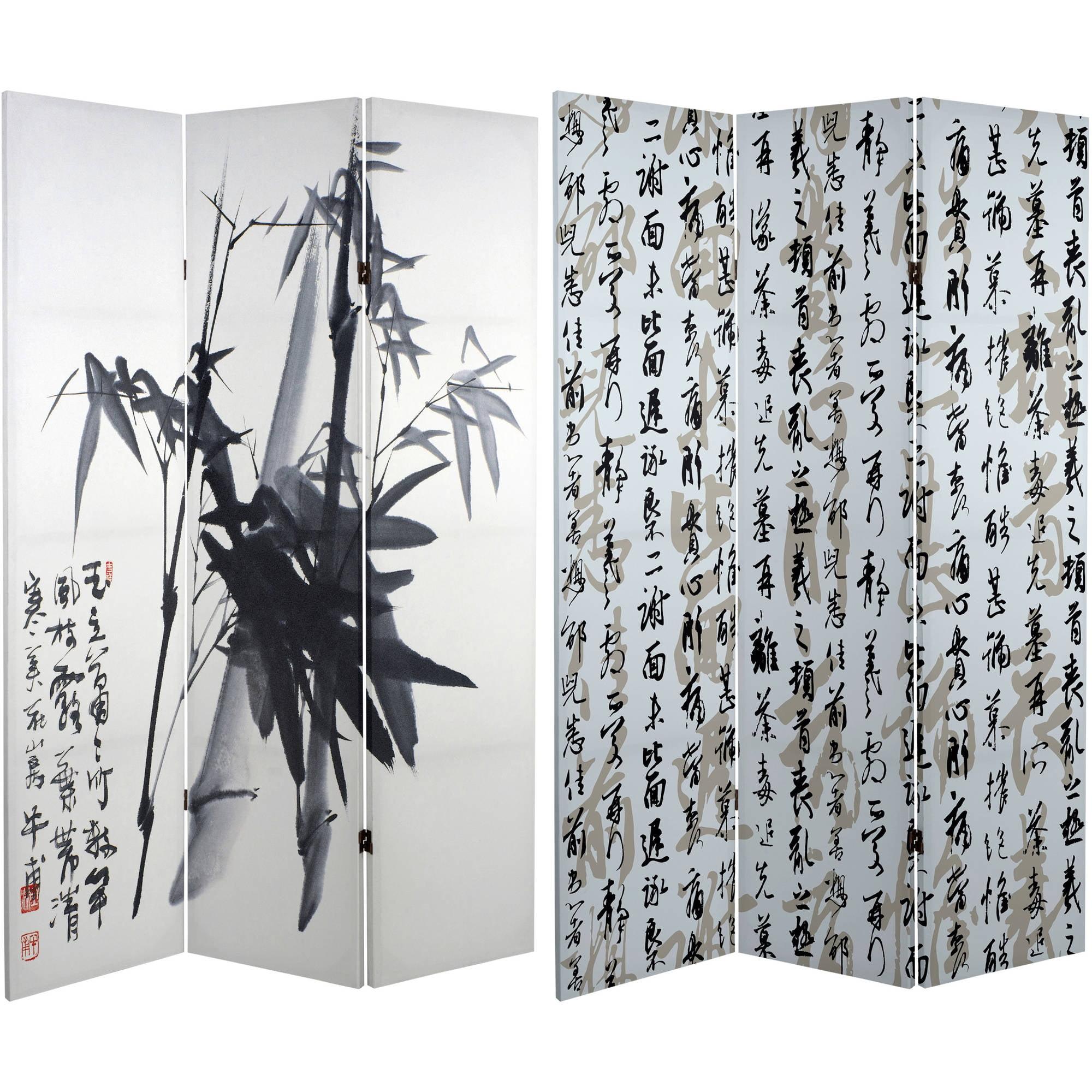 Oriental Furniture 6 ft. Tall Bamboo Calligraphy Canvas Room Divider - 3 Panel