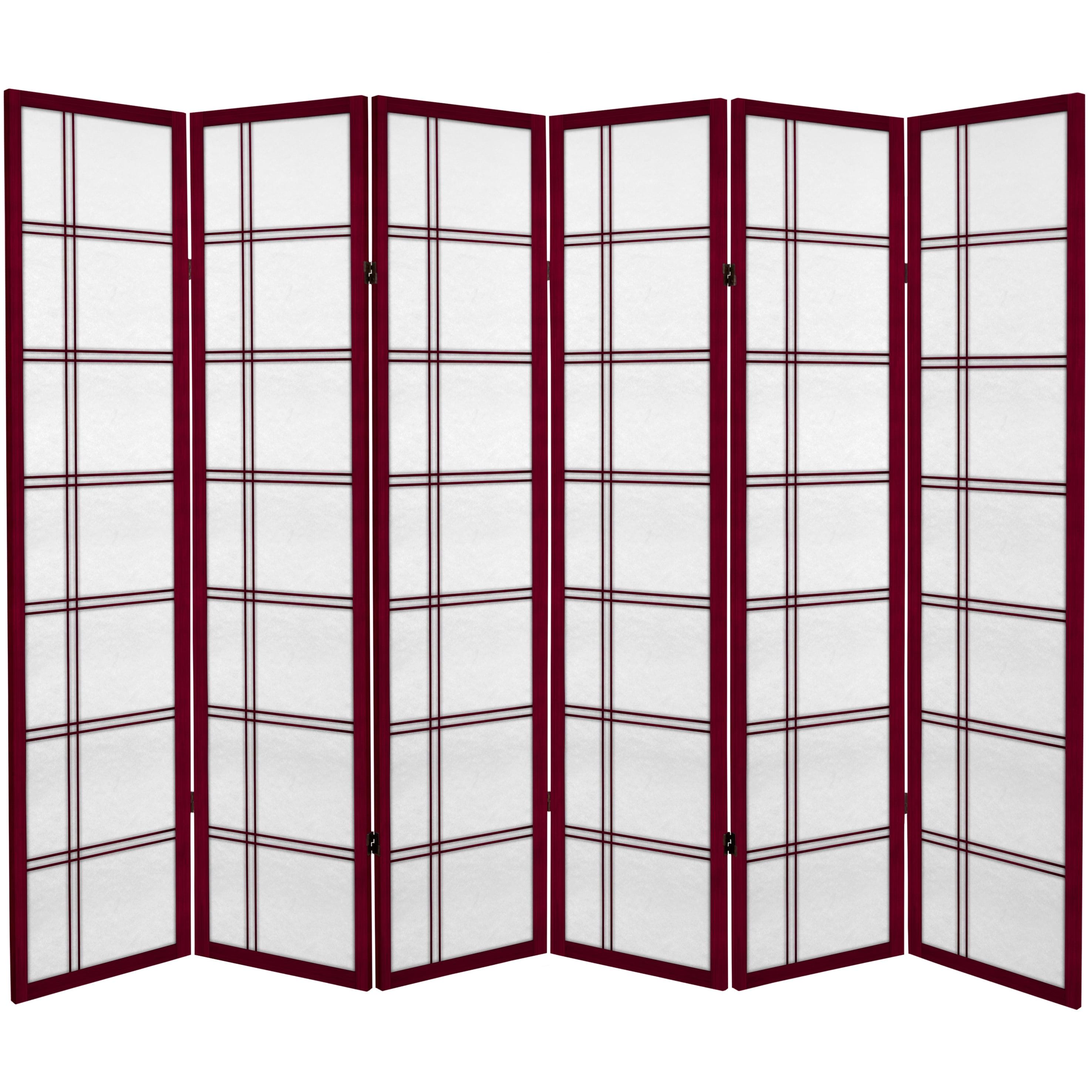 Spruce Wood and Fabric 6-Panel Folding Room Divider in Rosewood