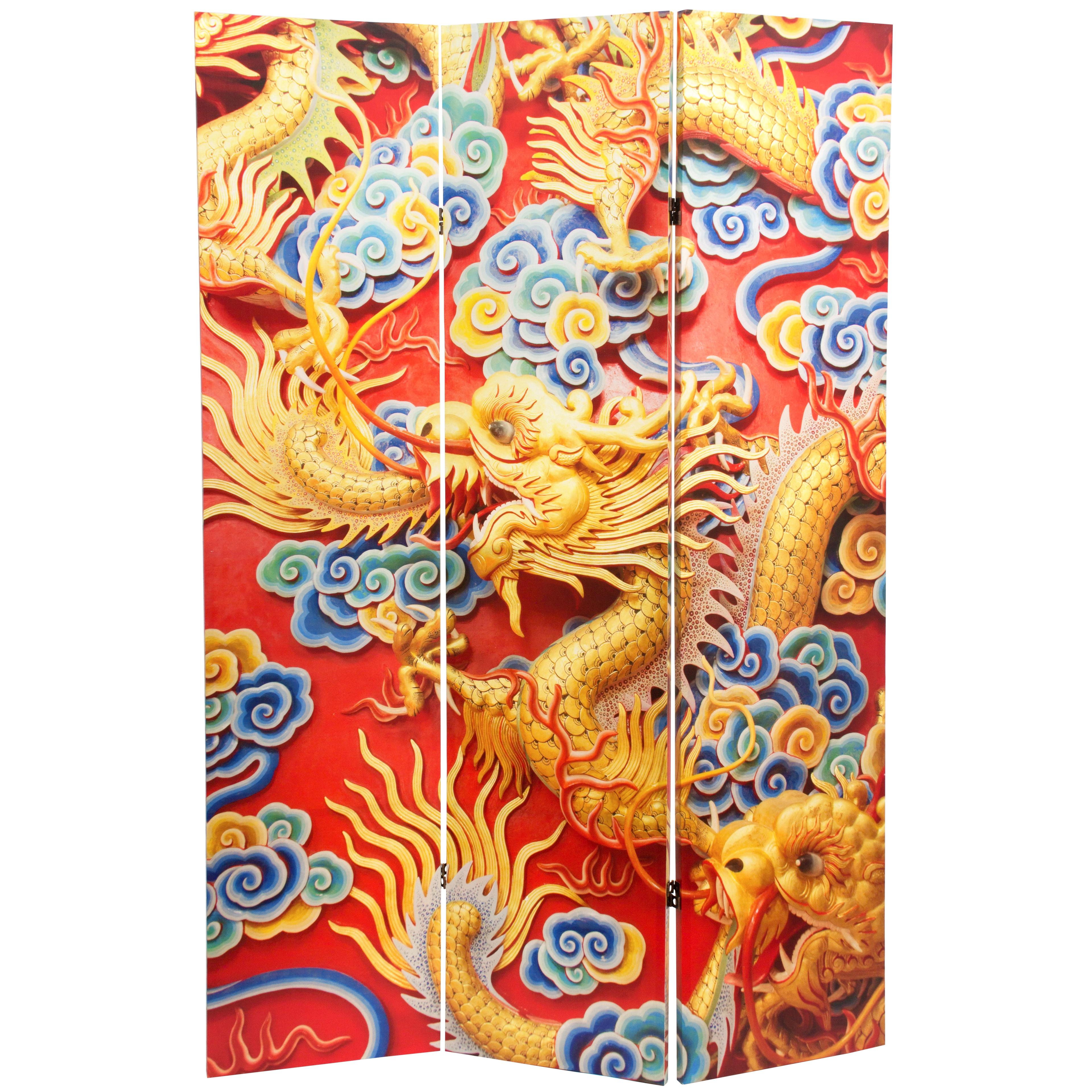 6 ft Red and Gold Chinese Dragon Folding Room Divider