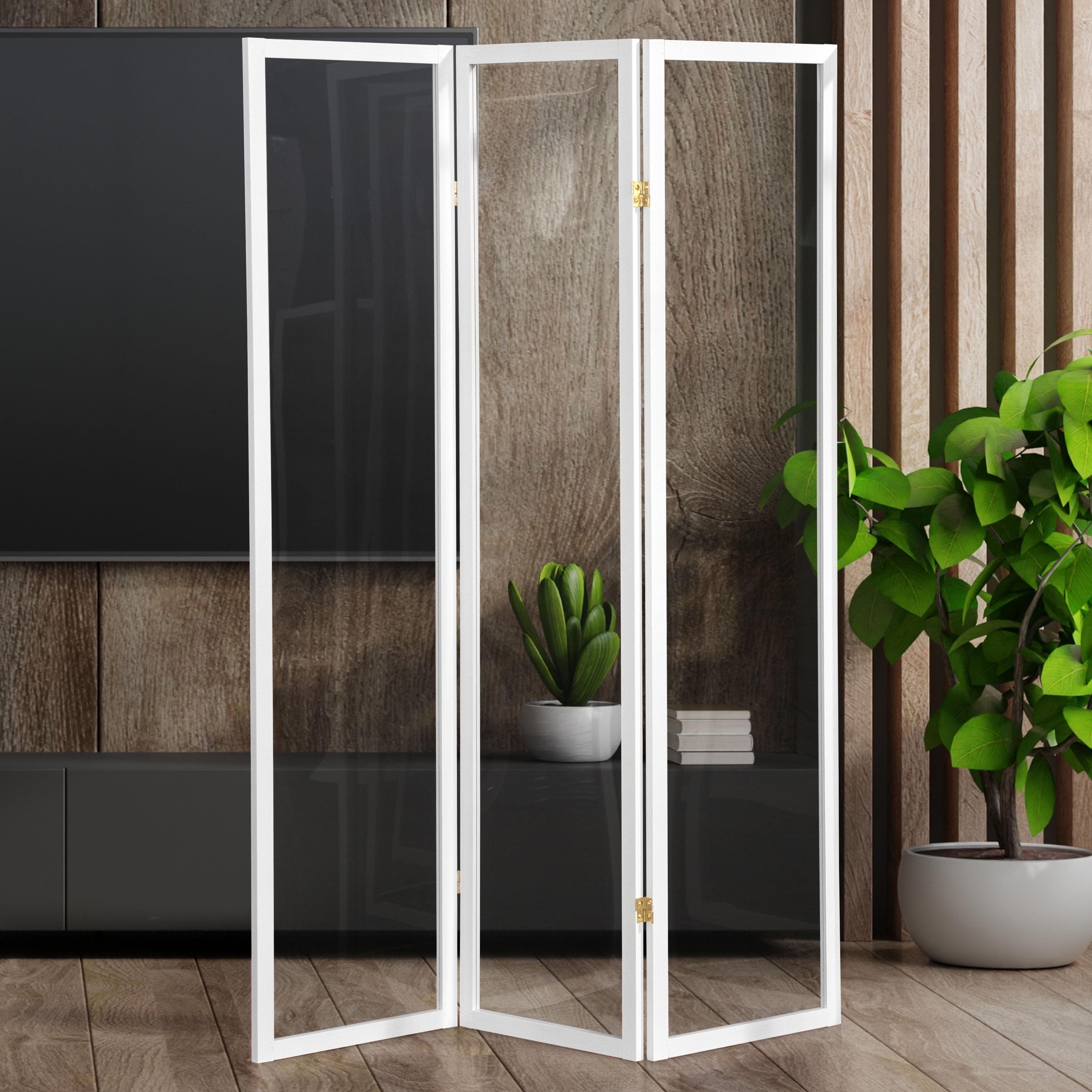 6 Ft. Tall Clear Acrylic 3-Panel Folding Screen in White