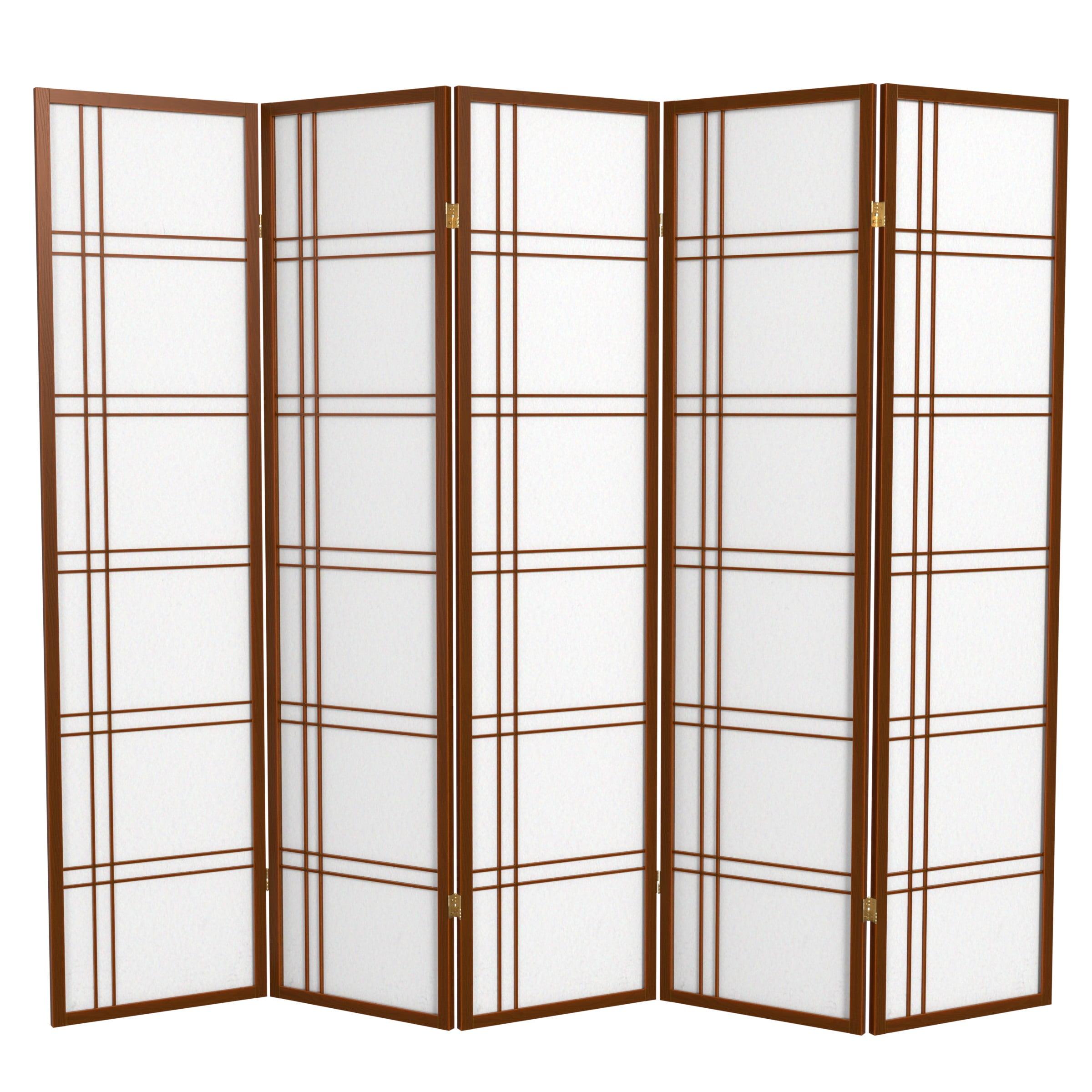 6 ft. Tall Double Cross Shoji Screen - Walnut (5 Panels)