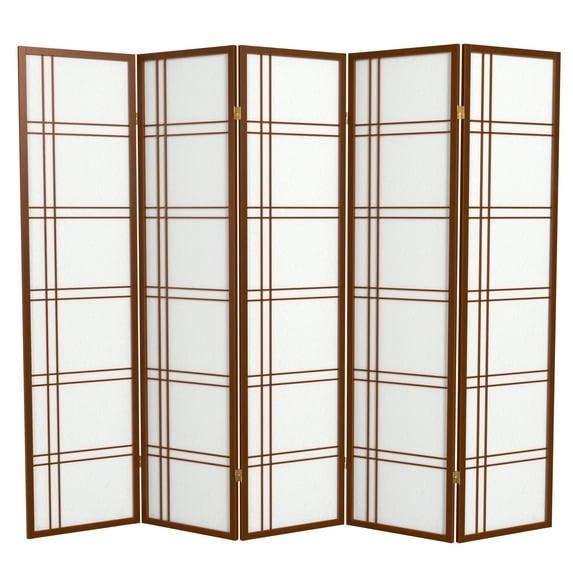 6 ft. Tall Double Cross Shoji Screen - Walnut (5 Panels)
