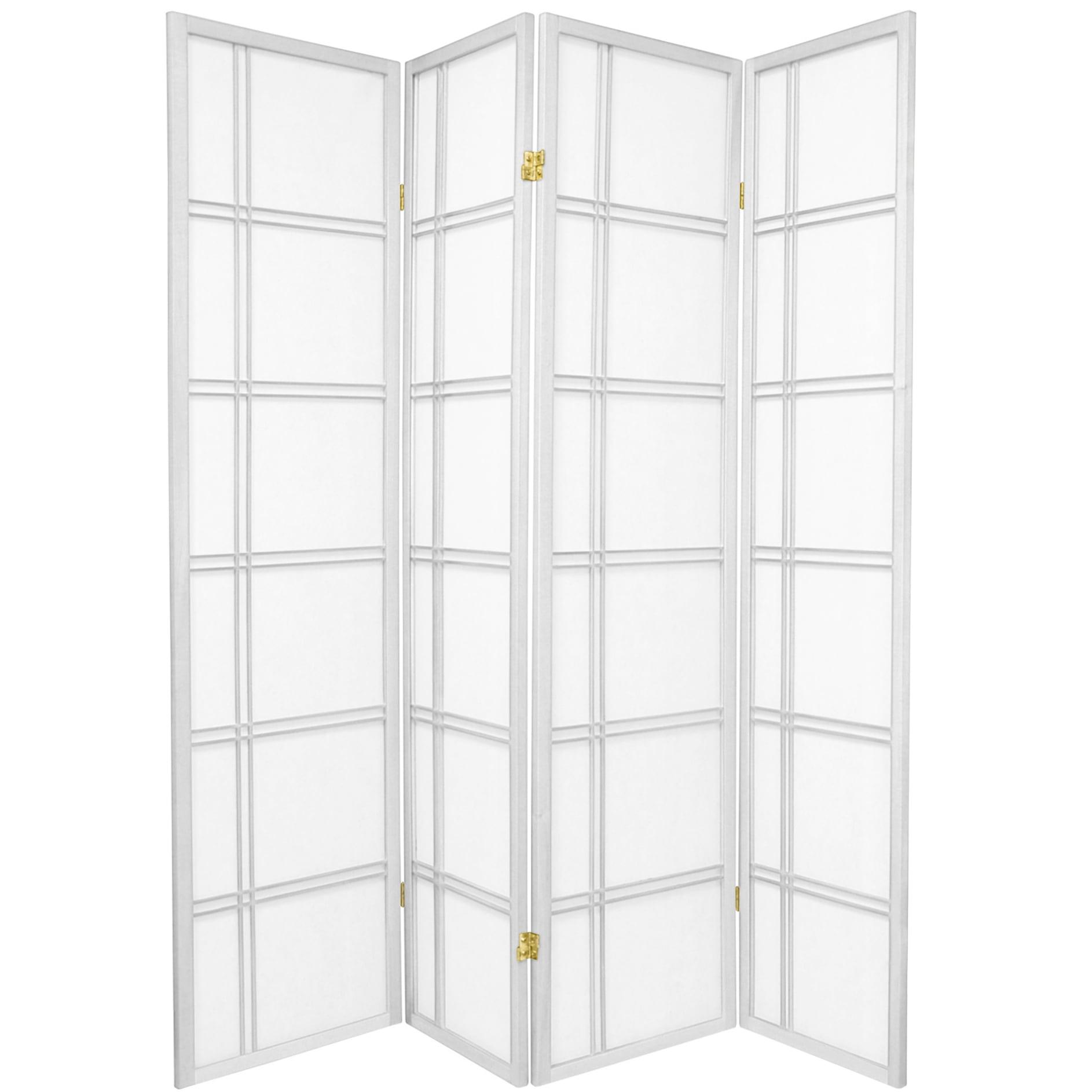 6 ft. Tall Double Cross Shoji Screen - White (4 Panels): Hardwood Frame, Metal Hinges, Lightweight