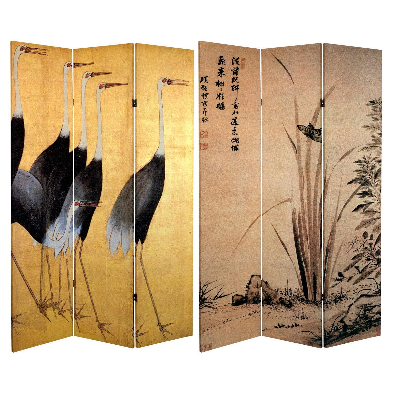 Yellow Cranes and Butterfly Canvas Folding Room Divider