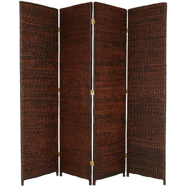 Oriental Furniture 6 ft. Tall Rush Grass Woven Room Divider - 4 Panel - Brown
