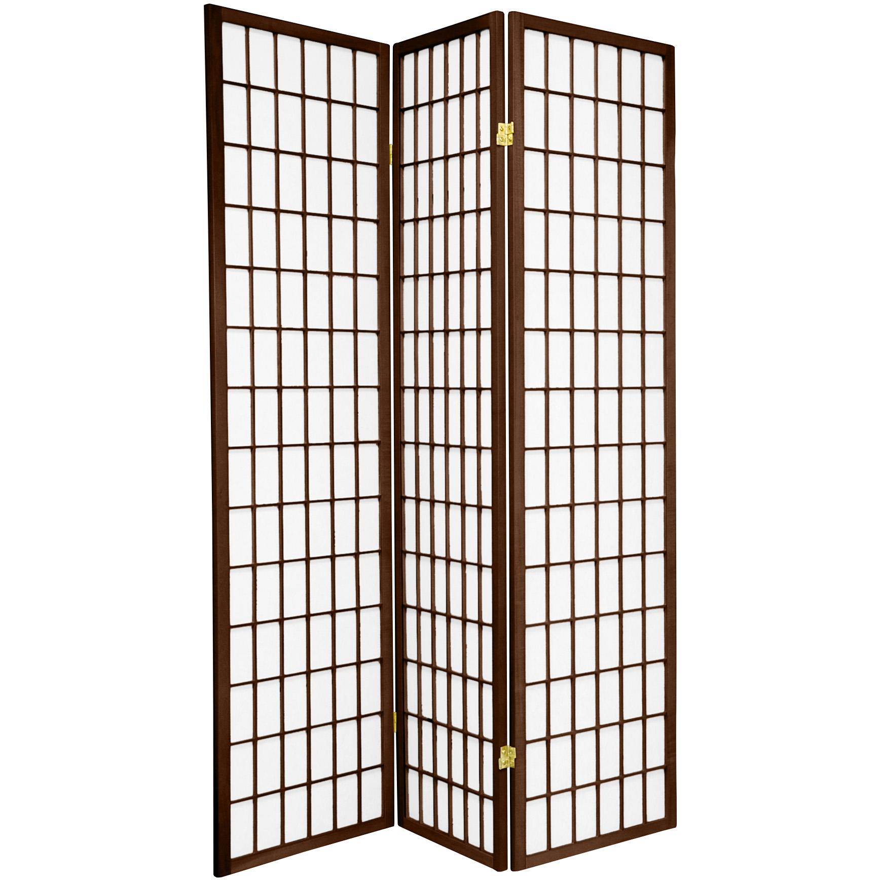 Oriental Furniture 6 ft. Tall Window Pane Shoji Screen - Walnut - 3 Panel