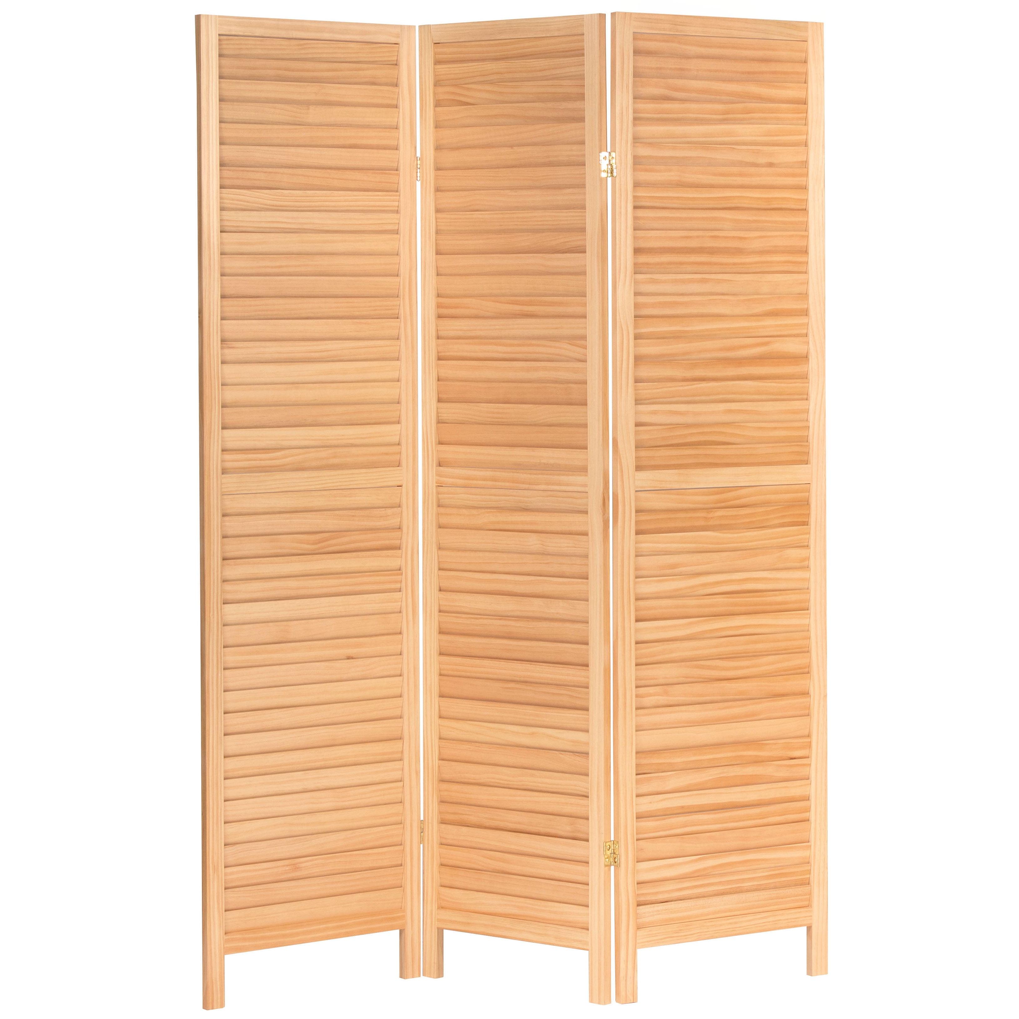 6 Ft. Natural Pine Louvered 3-Panel Room Divider